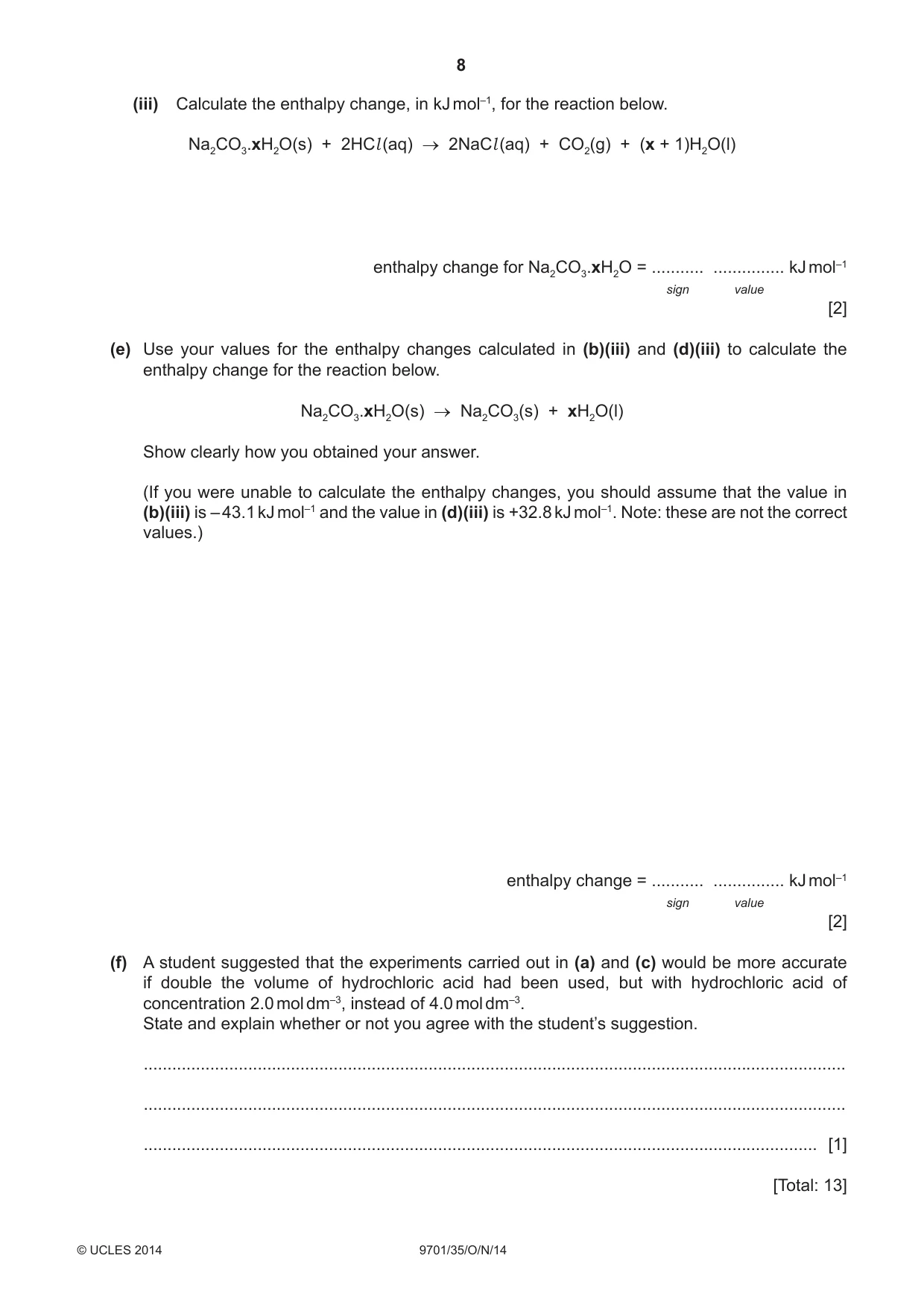 Cambridge A Level Chemistry 9701 2014 Oct/Nov Paper 3 · Variant 5 question paper, page 8 of 16