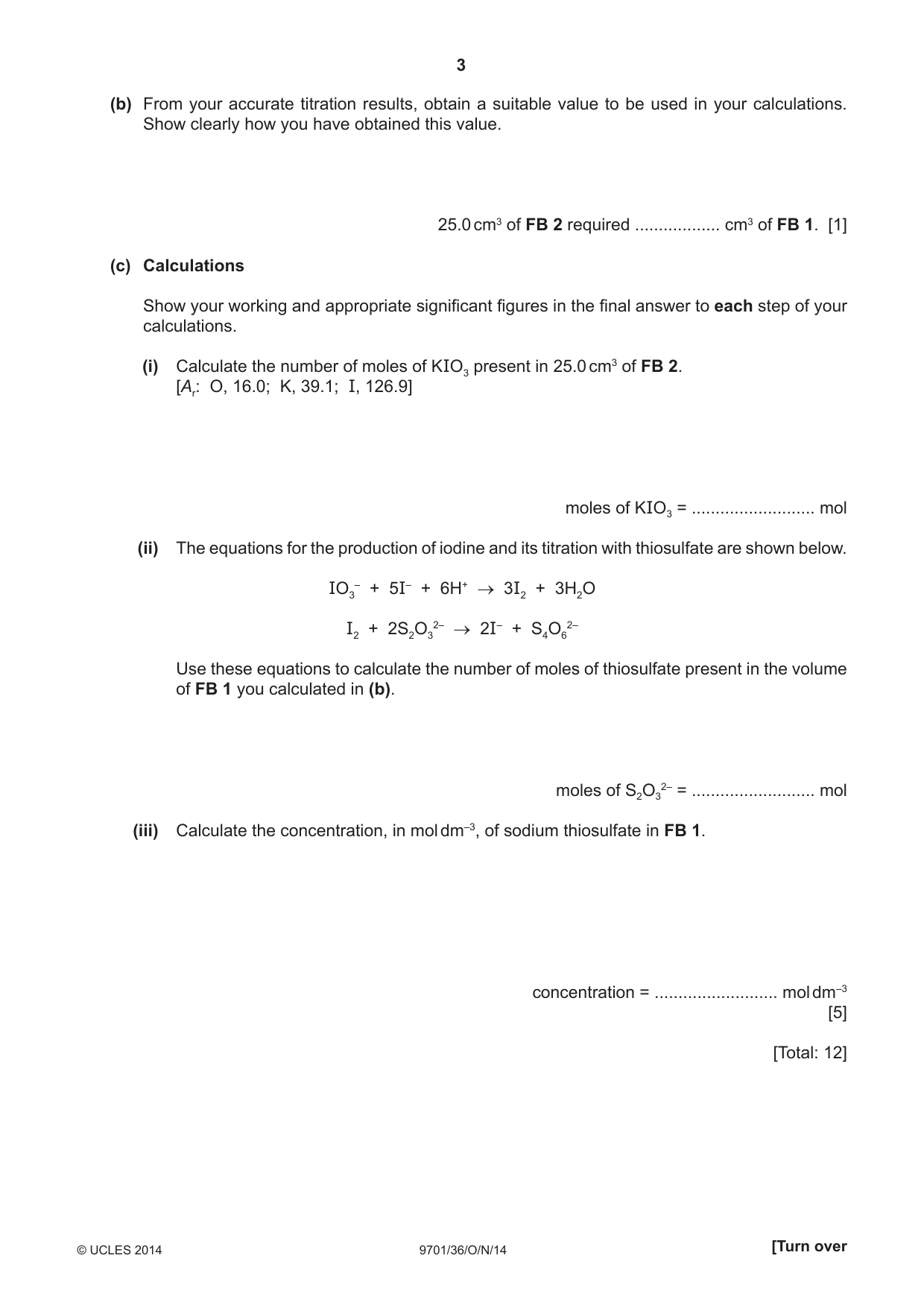 Cambridge A Level Chemistry 9701 2014 Oct/Nov Paper 3 · Variant 6 question paper, page 3 of 12