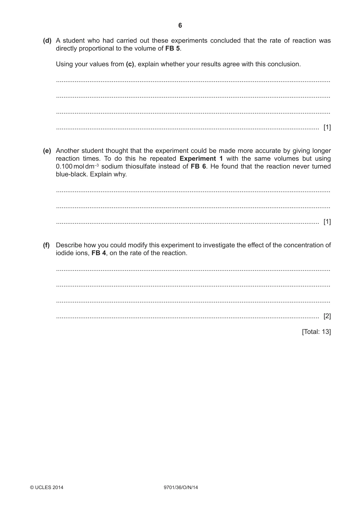 Cambridge A Level Chemistry 9701 2014 Oct/Nov Paper 3 · Variant 6 question paper, page 6 of 12
