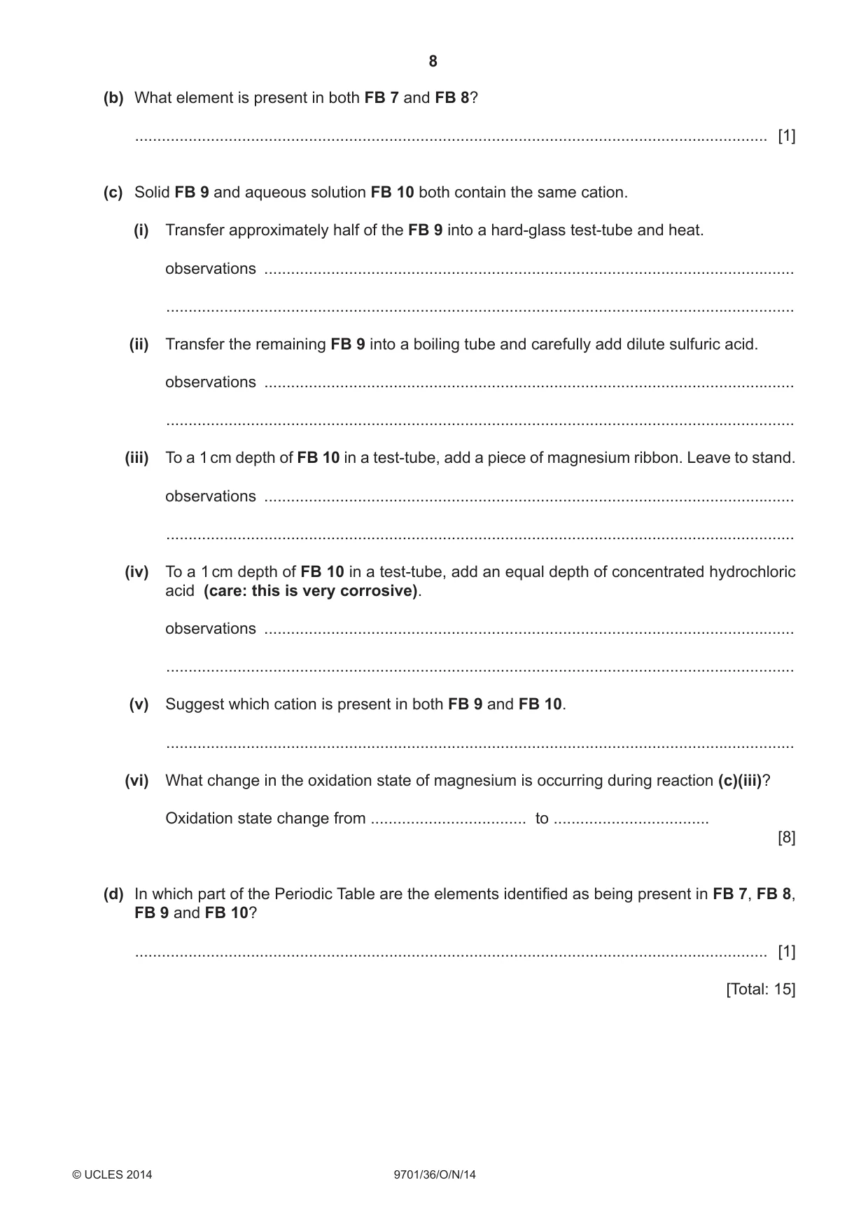 Cambridge A Level Chemistry 9701 2014 Oct/Nov Paper 3 · Variant 6 question paper, page 8 of 12