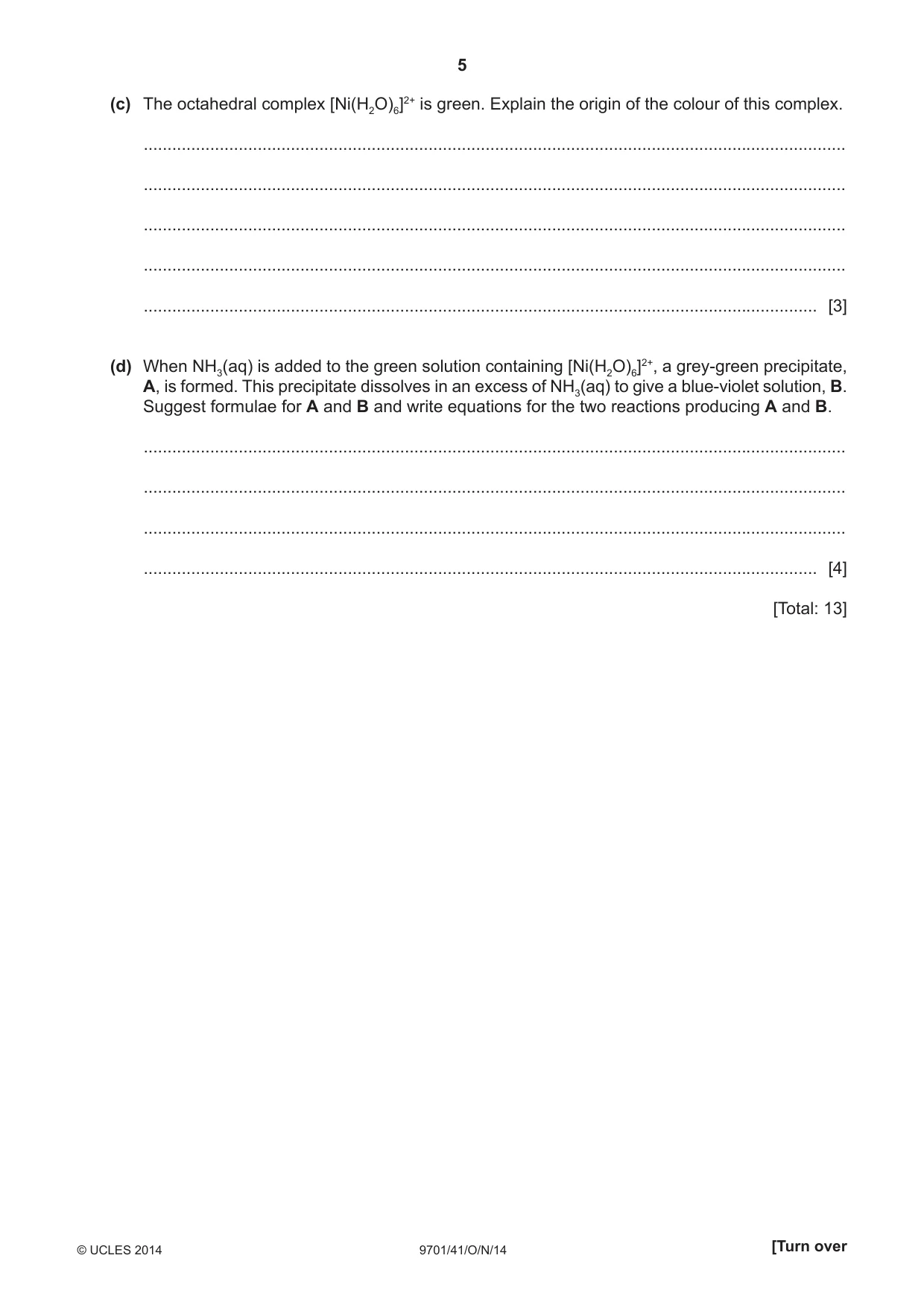 Cambridge A Level Chemistry 9701 2014 Oct/Nov Paper 4 · Variant 1 question paper, page 5 of 20