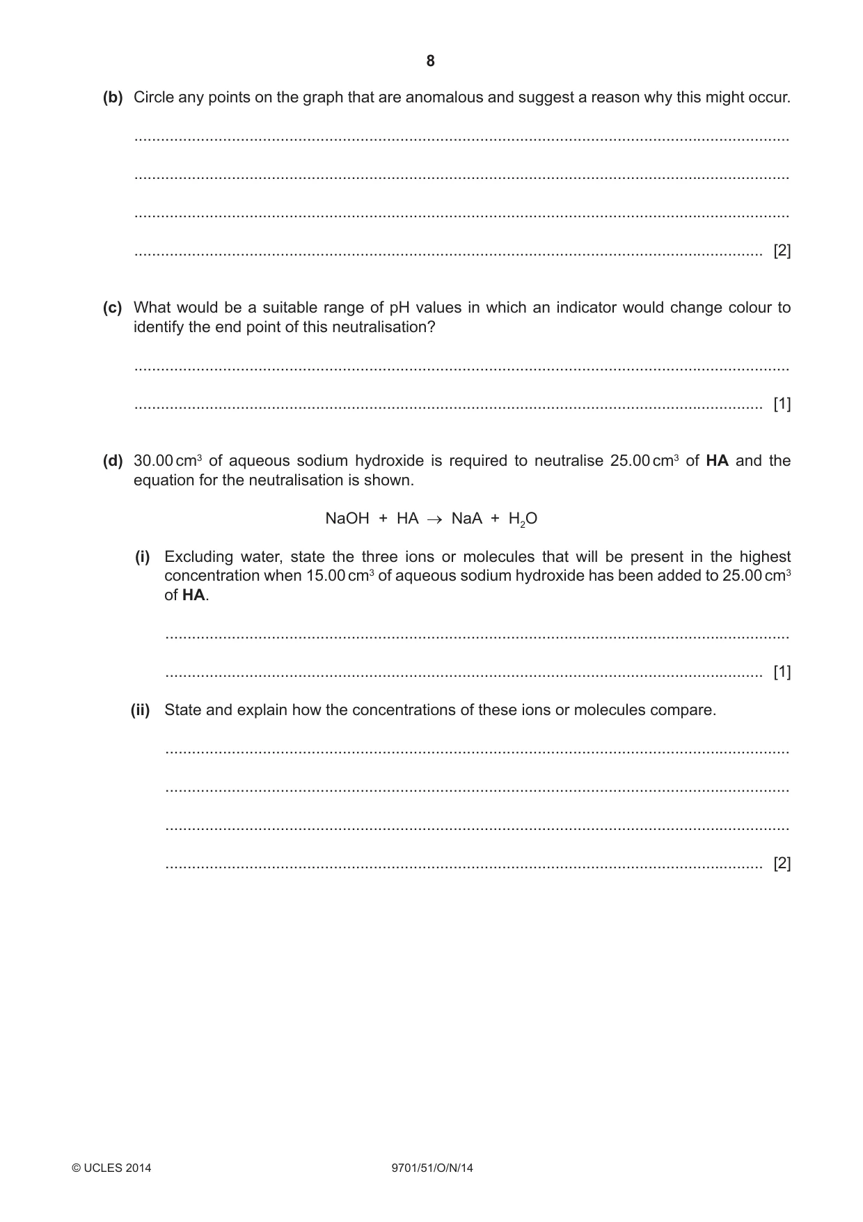 Cambridge A Level Chemistry 9701 2014 Oct/Nov Paper 5 · Variant 1 question paper, page 8 of 12