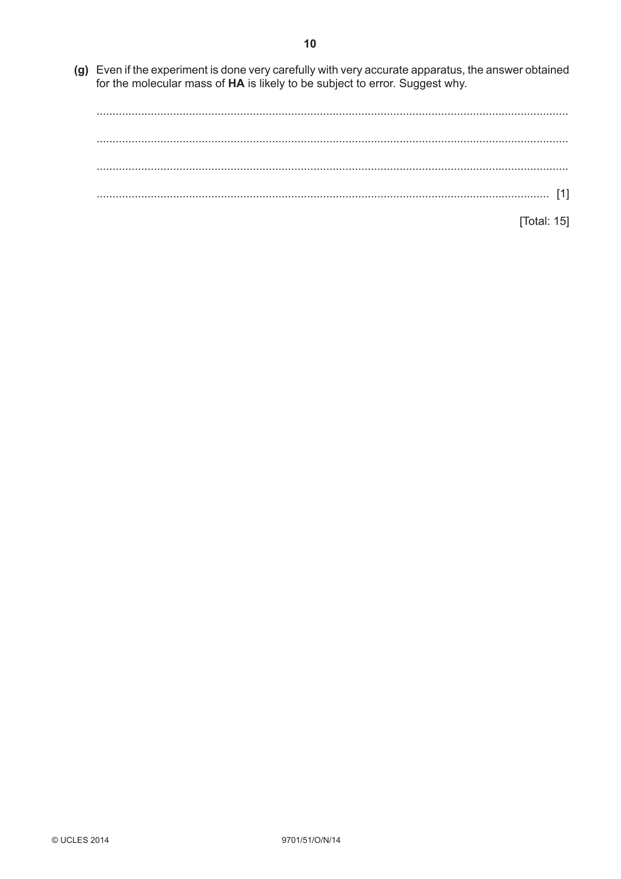 Cambridge A Level Chemistry 9701 2014 Oct/Nov Paper 5 · Variant 1 question paper, page 10 of 12