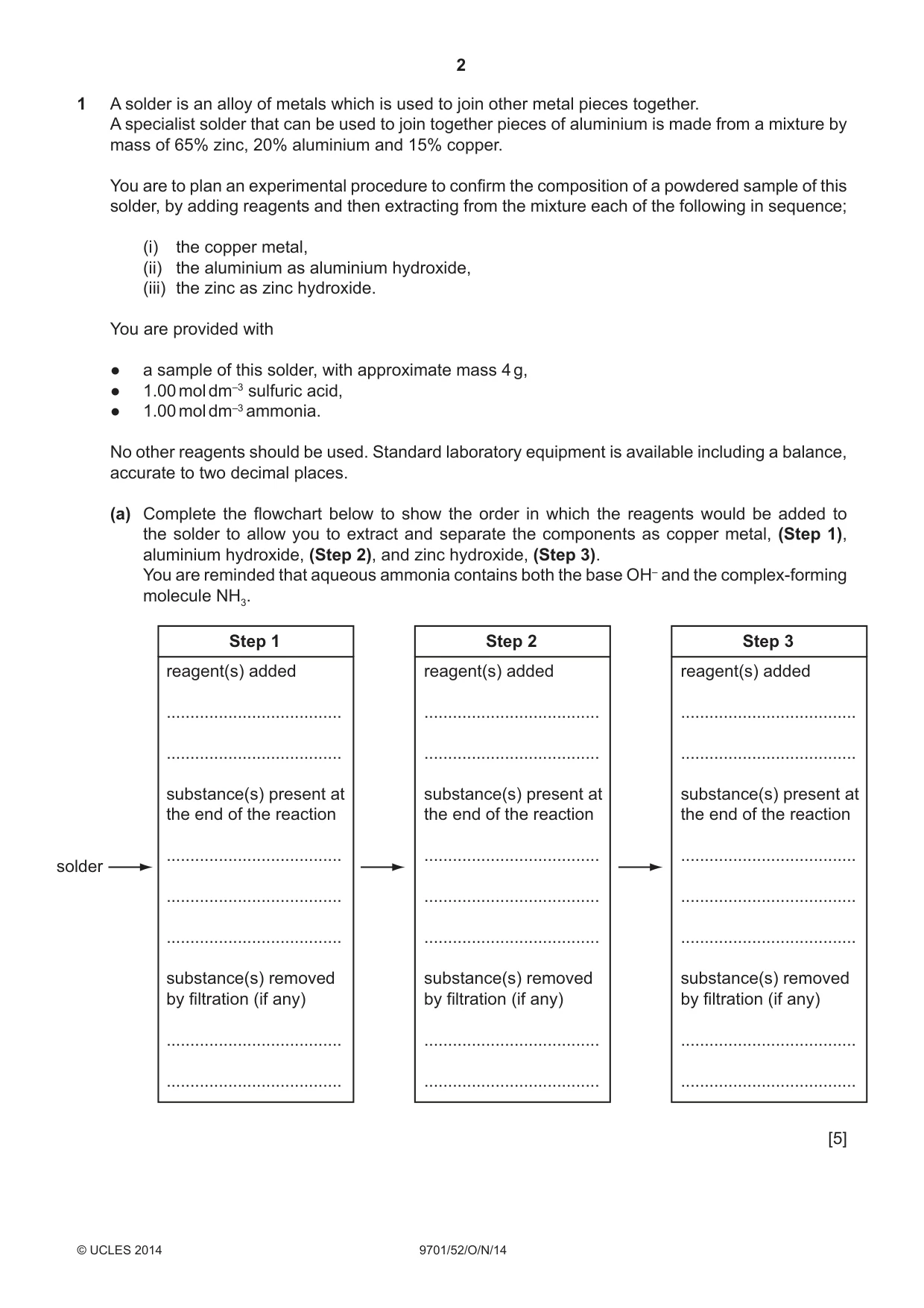 Cambridge A Level Chemistry 9701 2014 Oct/Nov Paper 5 · Variant 2 question paper, page 2 of 12