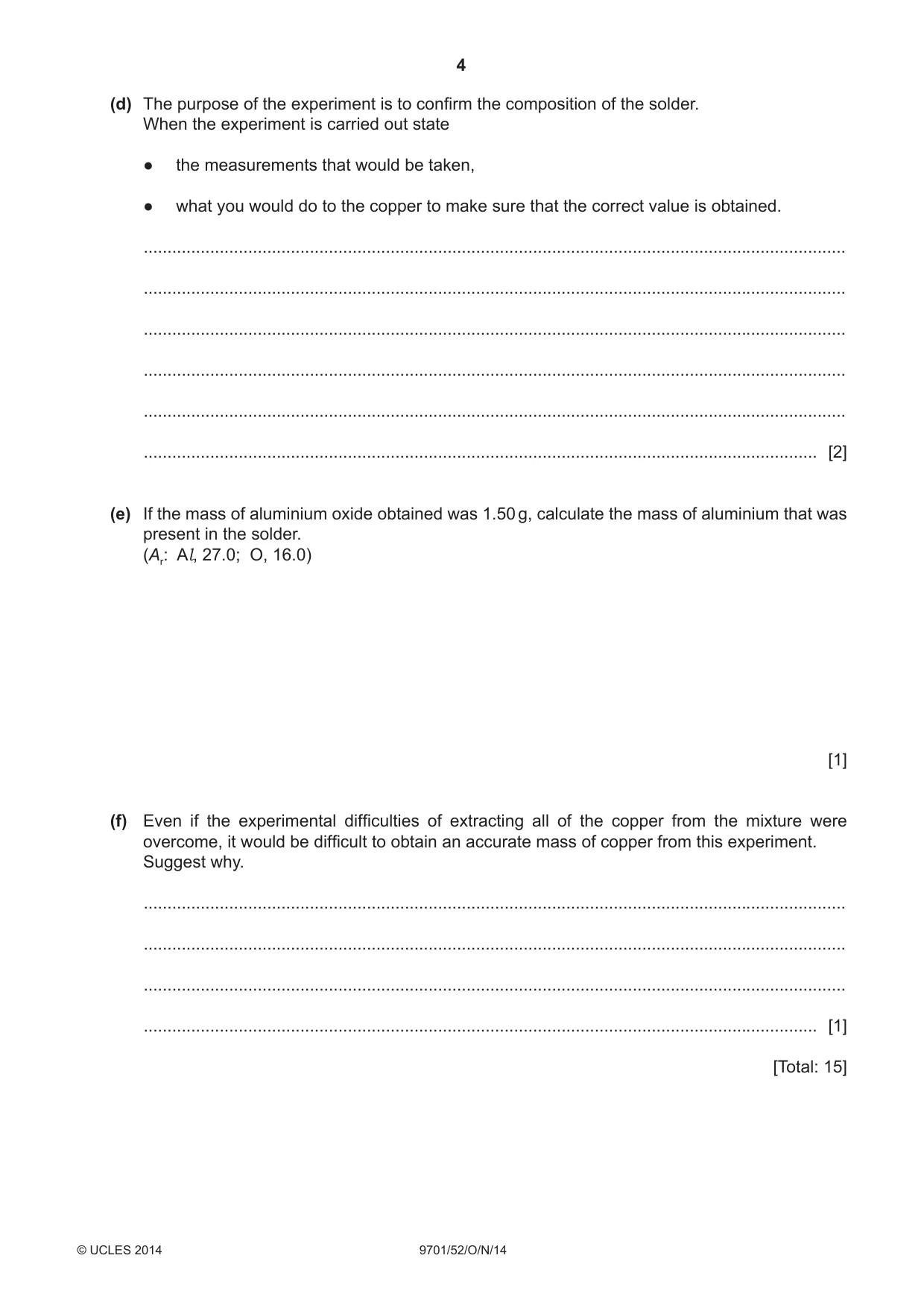 Cambridge A Level Chemistry 9701 2014 Oct/Nov Paper 5 · Variant 2 question paper, page 4 of 12