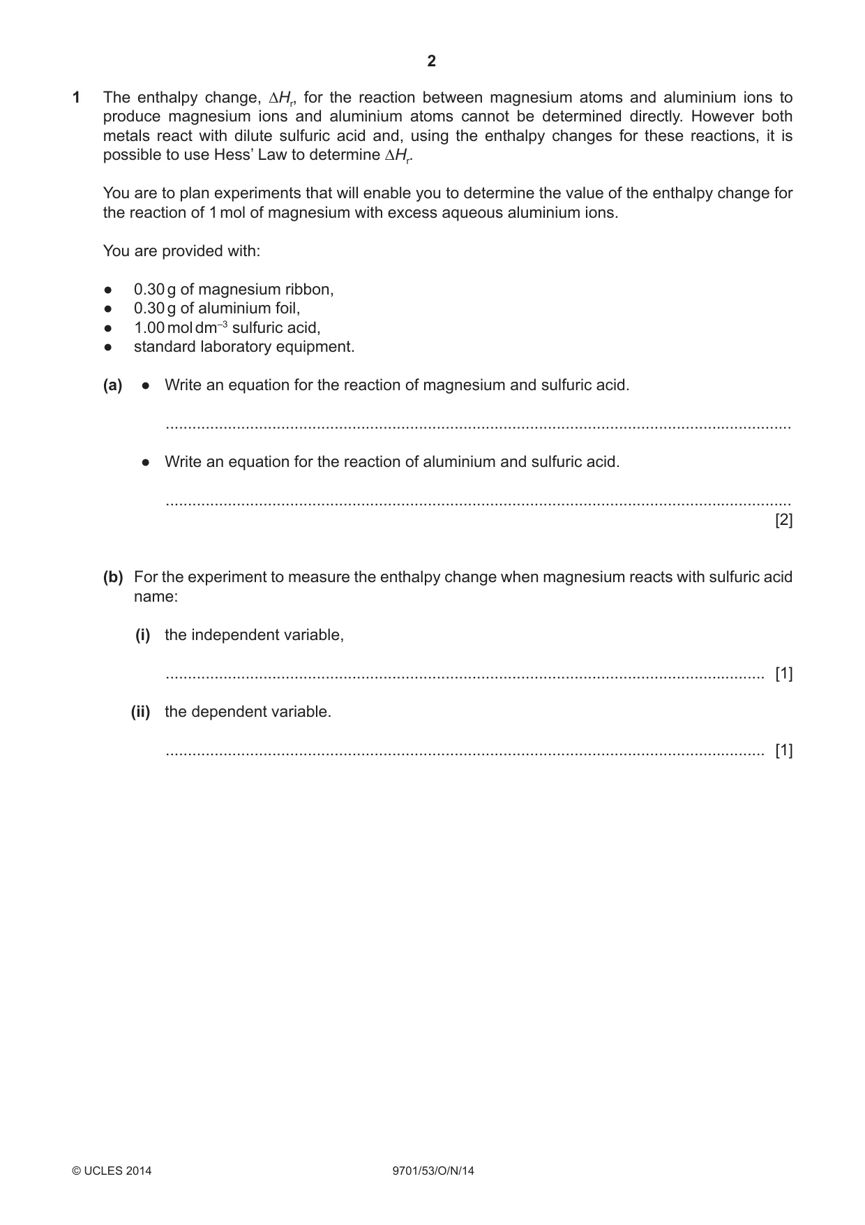 Cambridge A Level Chemistry 9701 2014 Oct/Nov Paper 5 · Variant 3 question paper, page 2 of 12