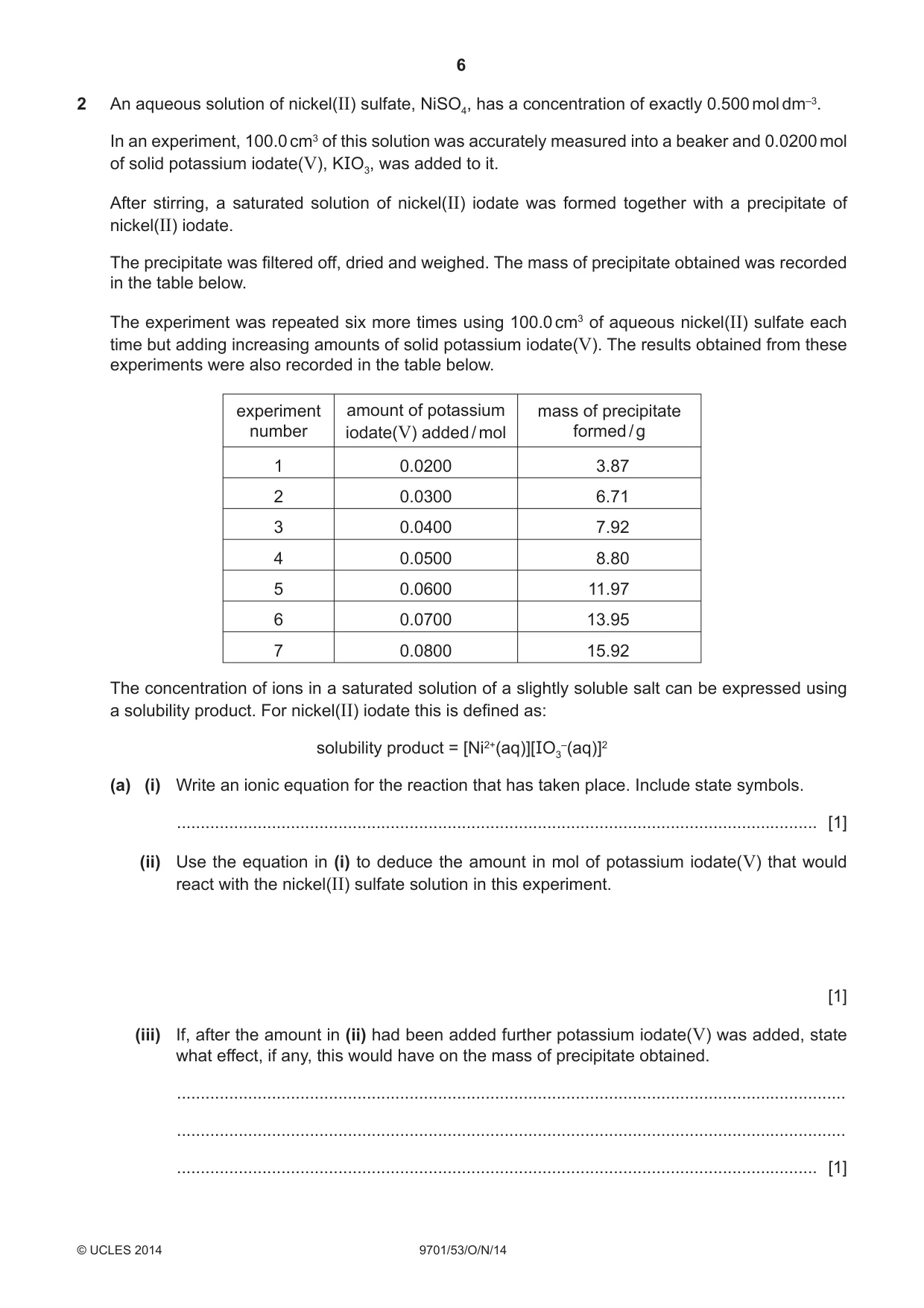 Cambridge A Level Chemistry 9701 2014 Oct/Nov Paper 5 · Variant 3 question paper, page 6 of 12