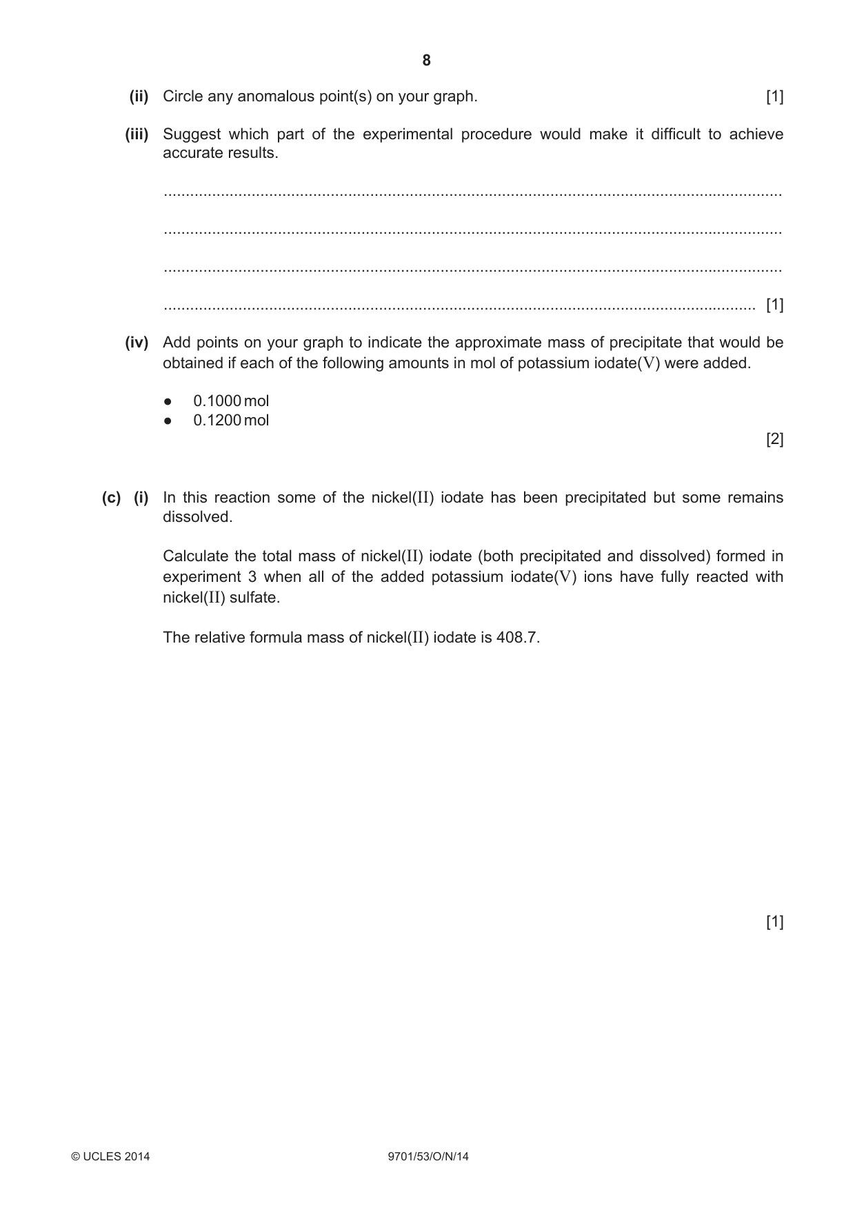 Cambridge A Level Chemistry 9701 2014 Oct/Nov Paper 5 · Variant 3 question paper, page 8 of 12