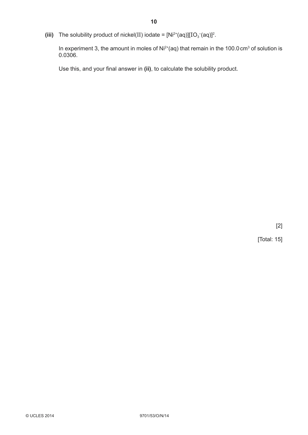 Cambridge A Level Chemistry 9701 2014 Oct/Nov Paper 5 · Variant 3 question paper, page 10 of 12