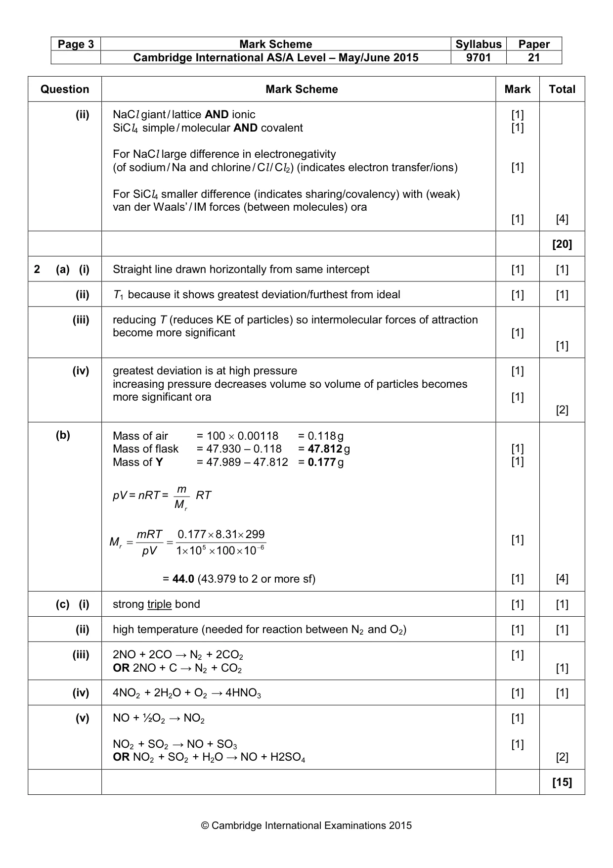 Mark scheme, page 3 of 5