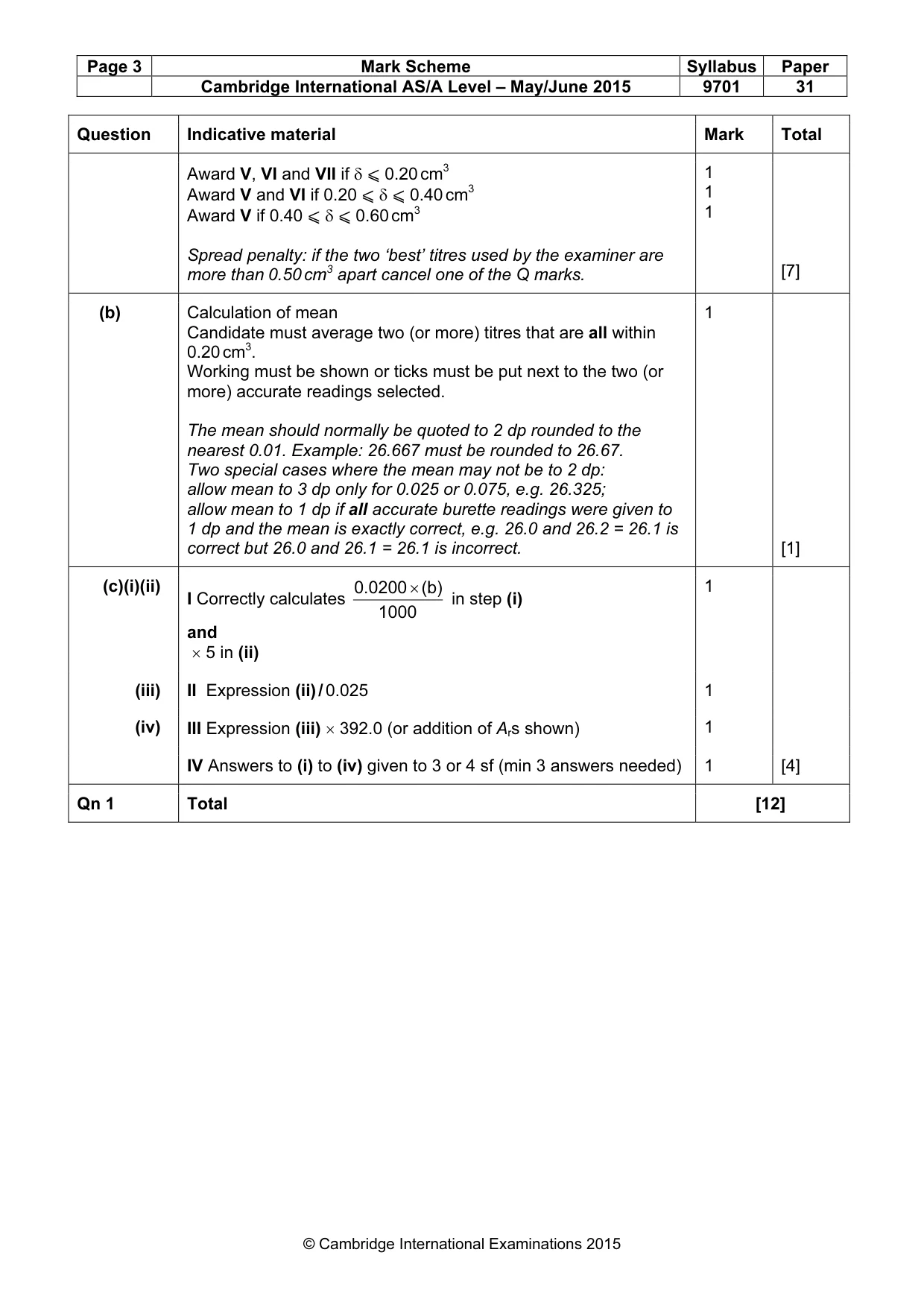 Mark scheme, page 3 of 5