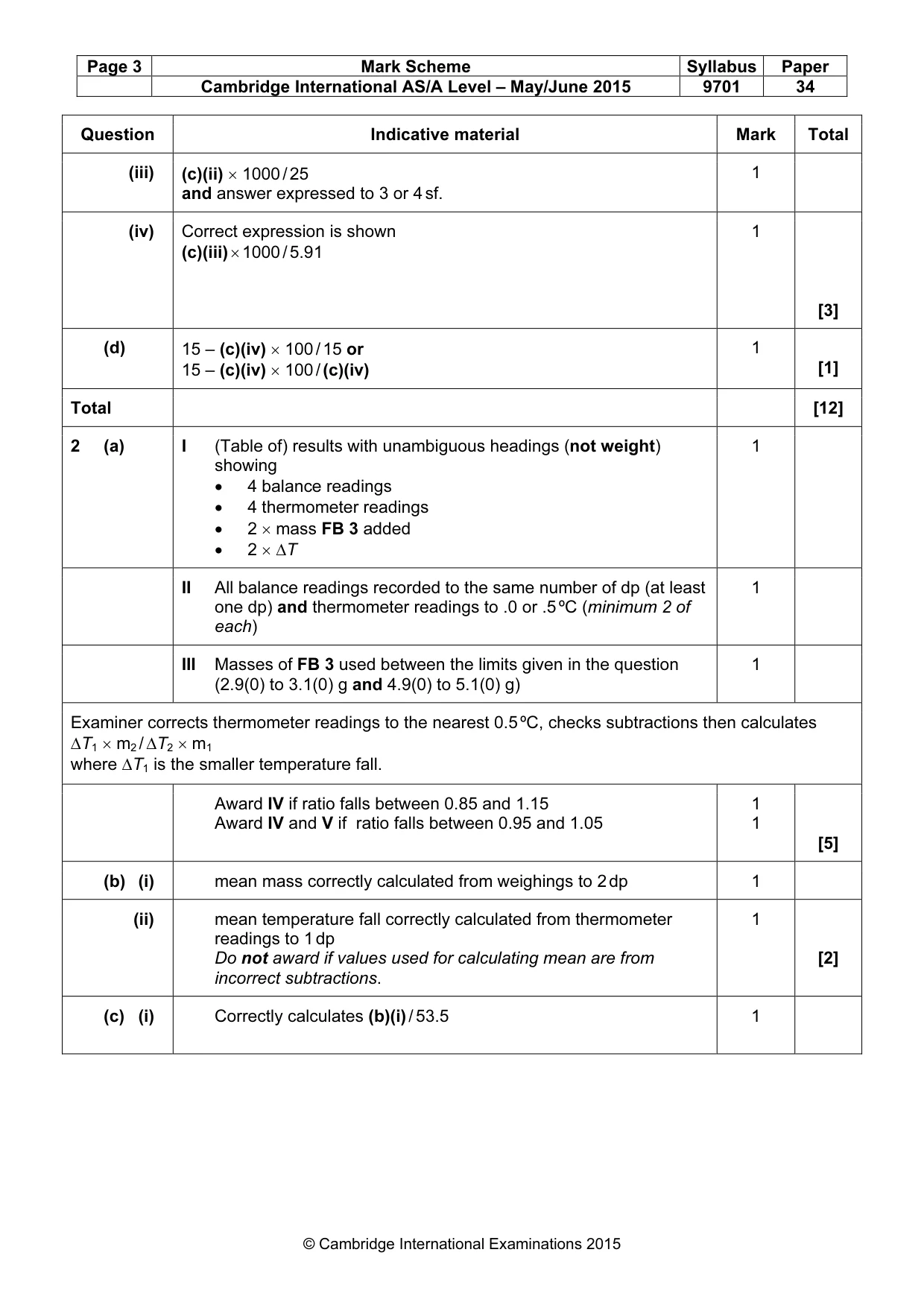 Mark scheme, page 3 of 5
