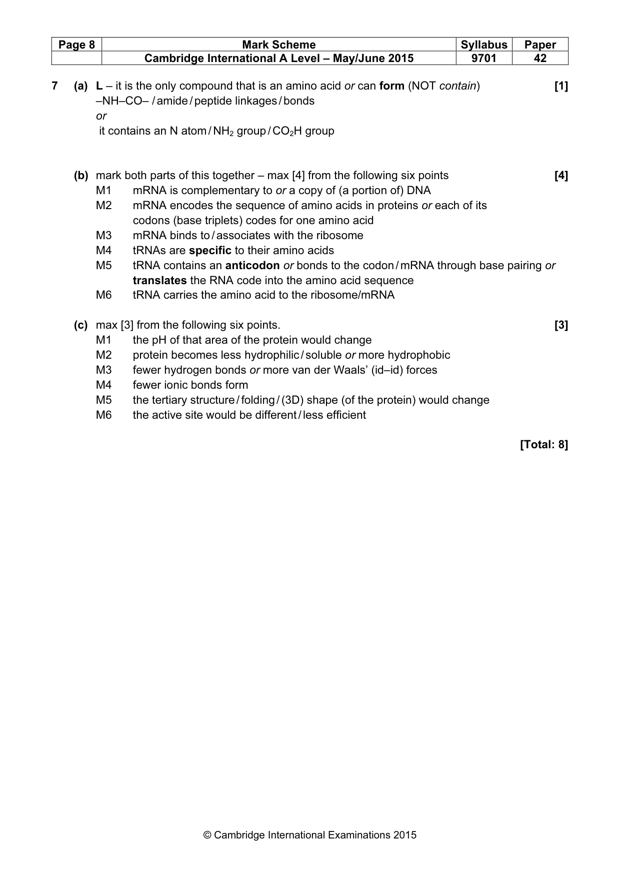Mark scheme, page 8 of 10