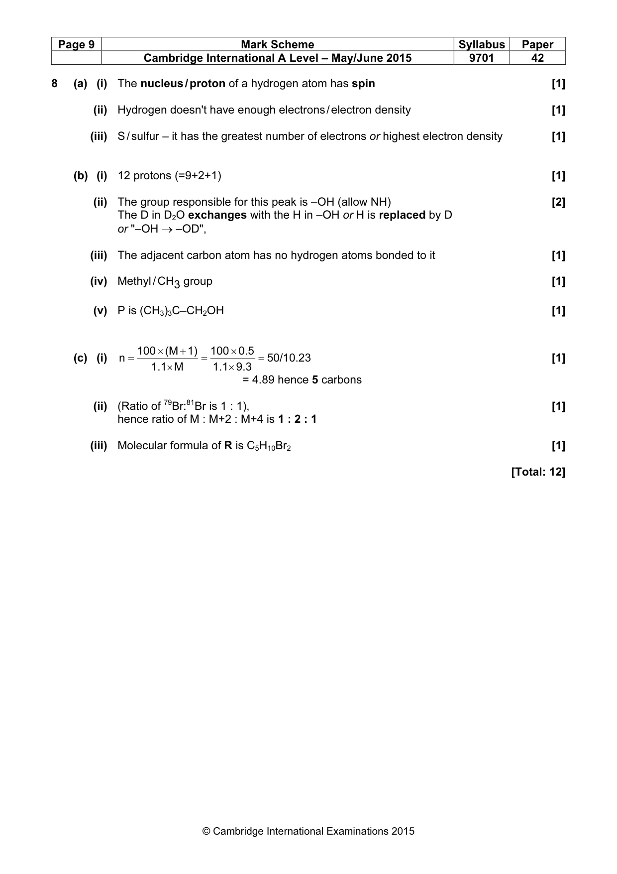 Mark scheme, page 9 of 10