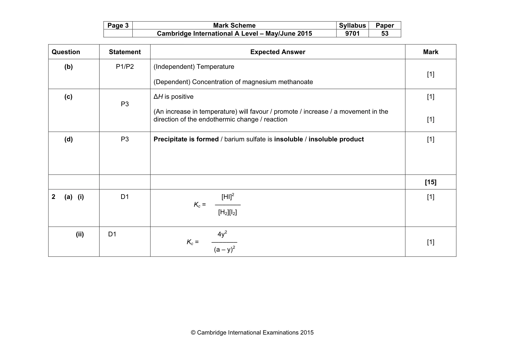 Mark scheme, page 3 of 5