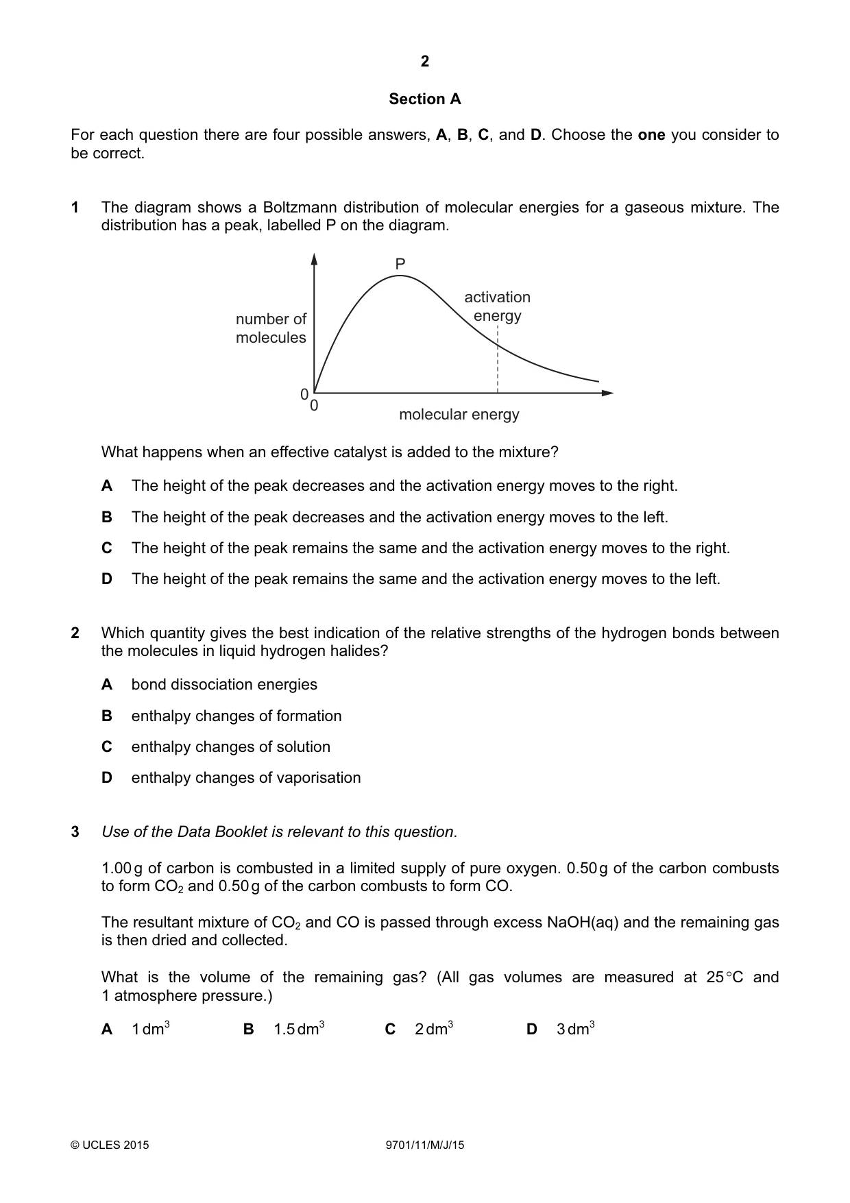 Cambridge A Level Chemistry 9701 2015 May/June Paper 1 · Variant 1 question paper, page 2 of 16
