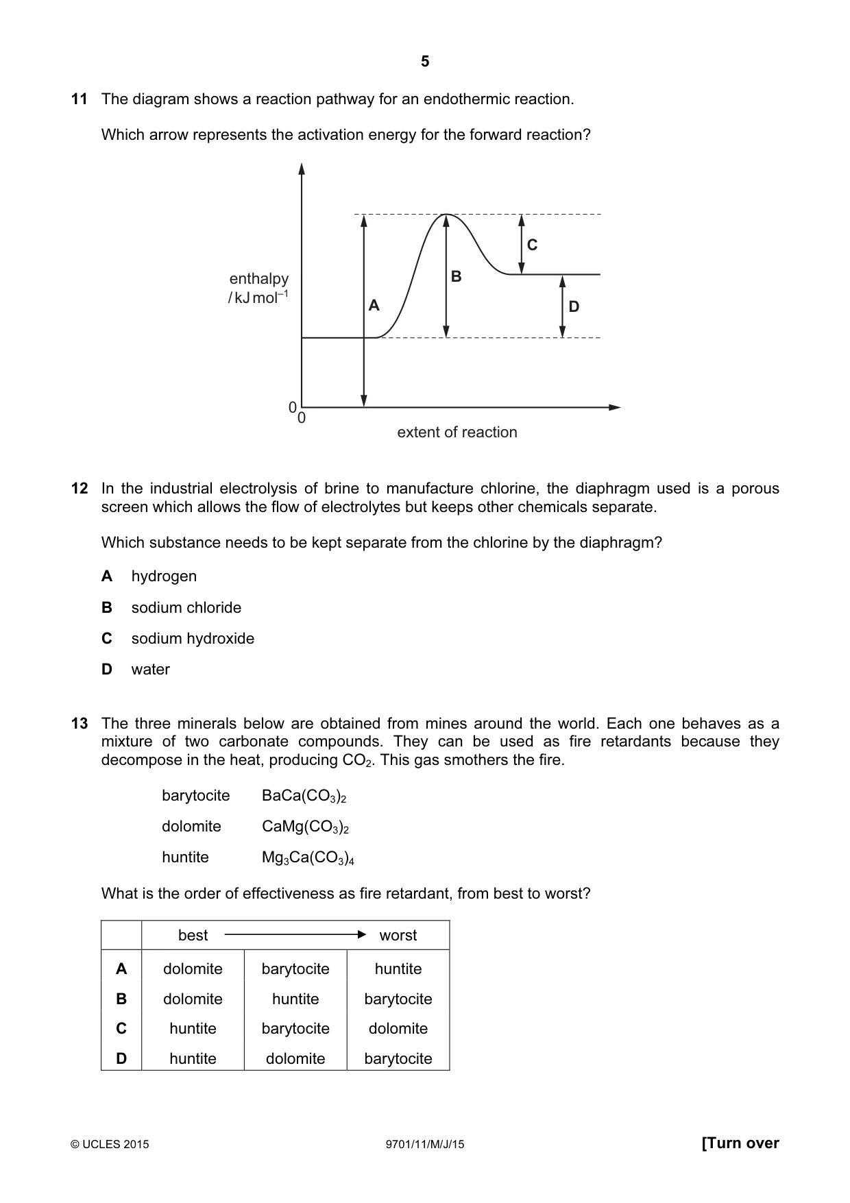 Cambridge A Level Chemistry 9701 2015 May/June Paper 1 · Variant 1 question paper, page 5 of 16