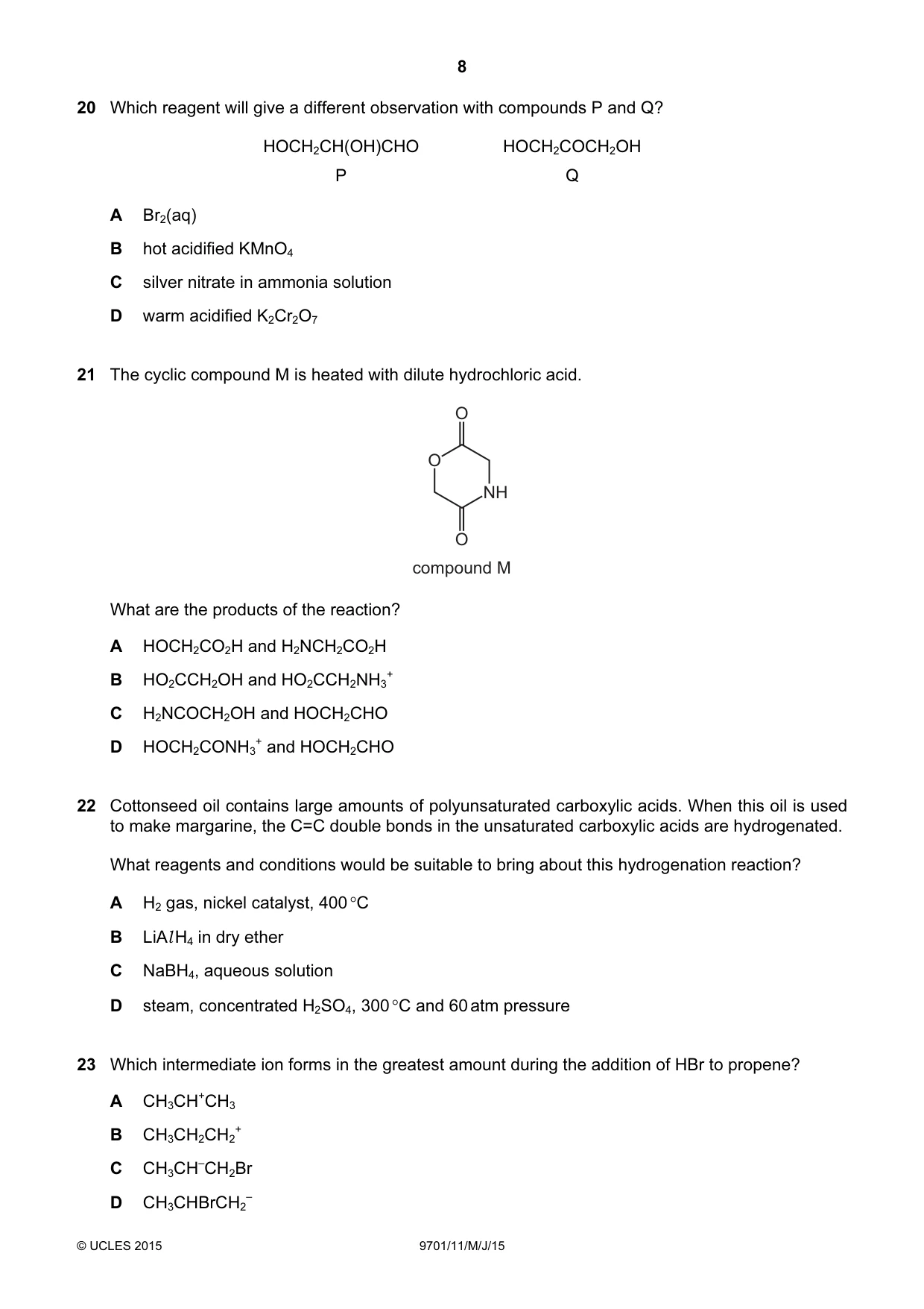 Cambridge A Level Chemistry 9701 2015 May/June Paper 1 · Variant 1 question paper, page 8 of 16