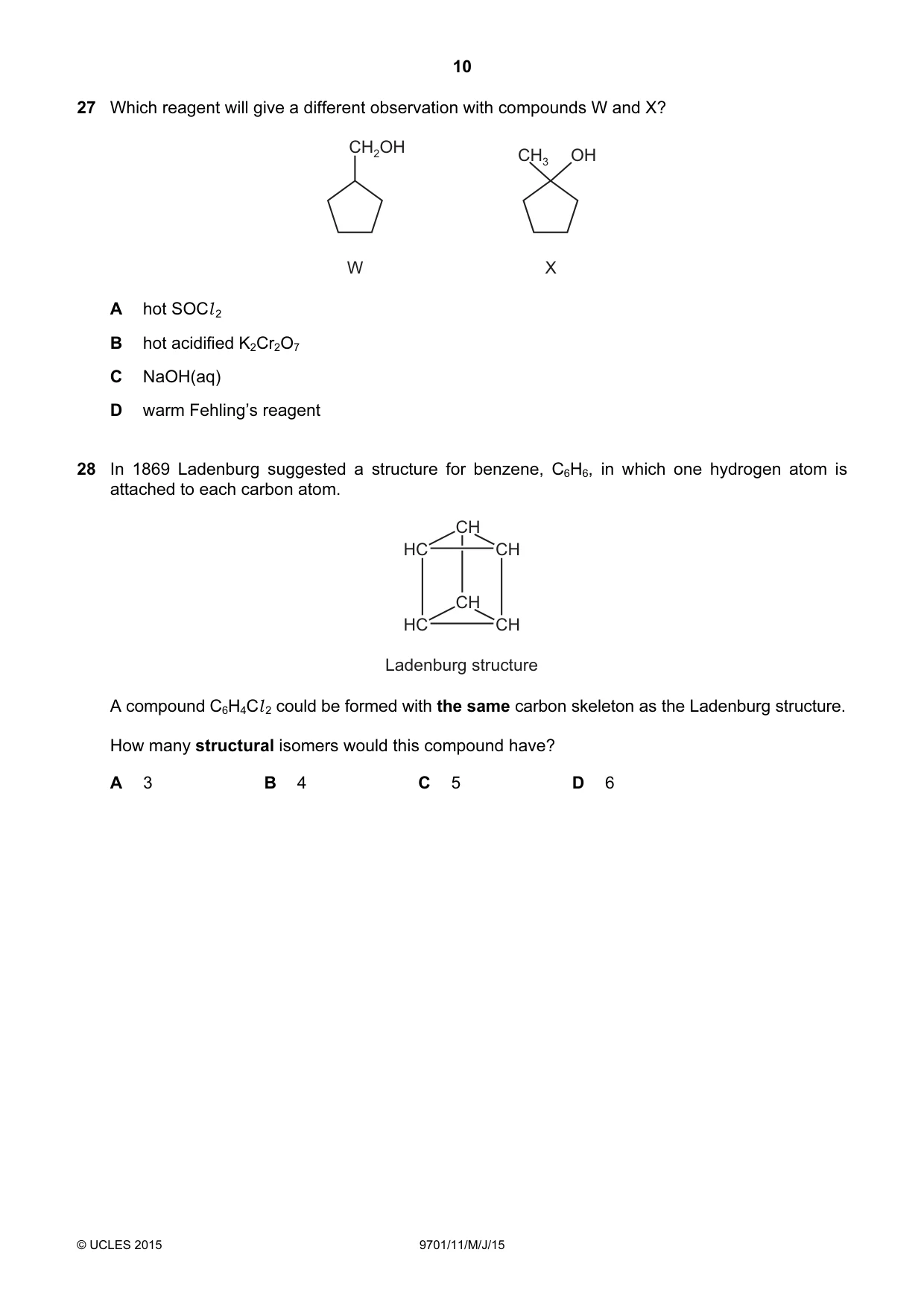 Cambridge A Level Chemistry 9701 2015 May/June Paper 1 · Variant 1 question paper, page 10 of 16