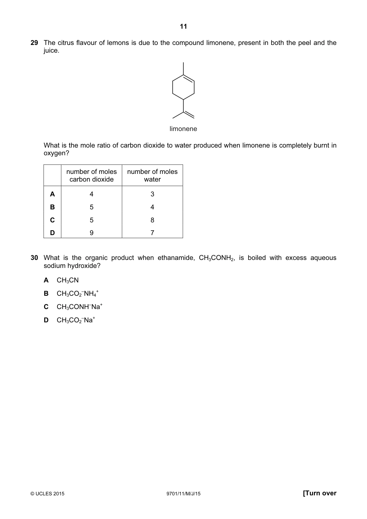 Cambridge A Level Chemistry 9701 2015 May/June Paper 1 · Variant 1 question paper, page 11 of 16