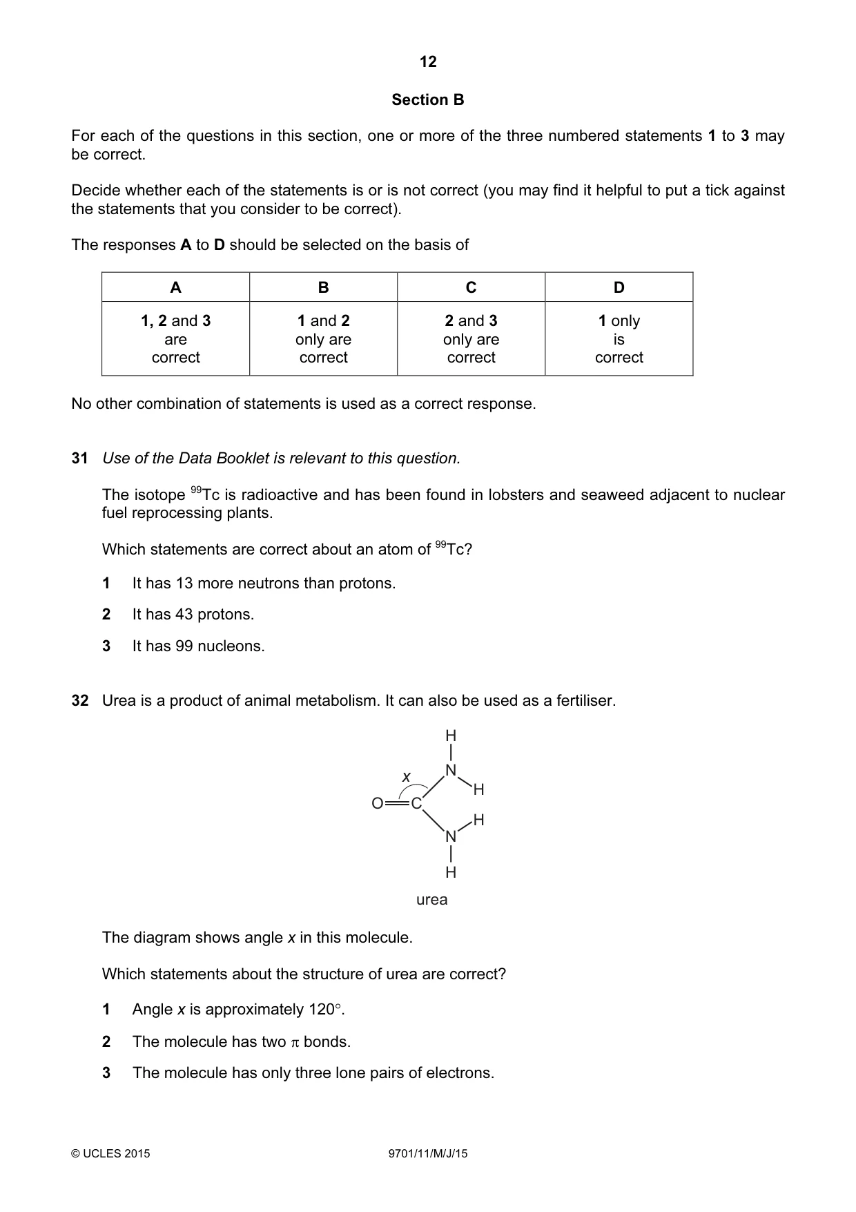 Cambridge A Level Chemistry 9701 2015 May/June Paper 1 · Variant 1 question paper, page 12 of 16