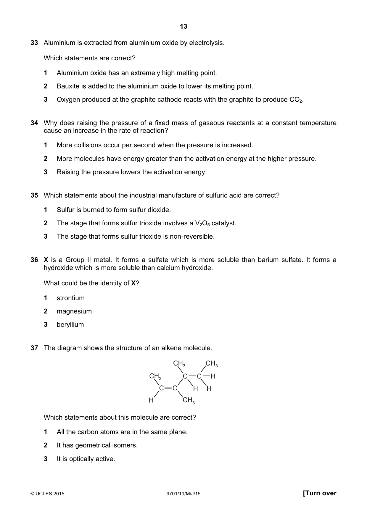 Cambridge A Level Chemistry 9701 2015 May/June Paper 1 · Variant 1 question paper, page 13 of 16