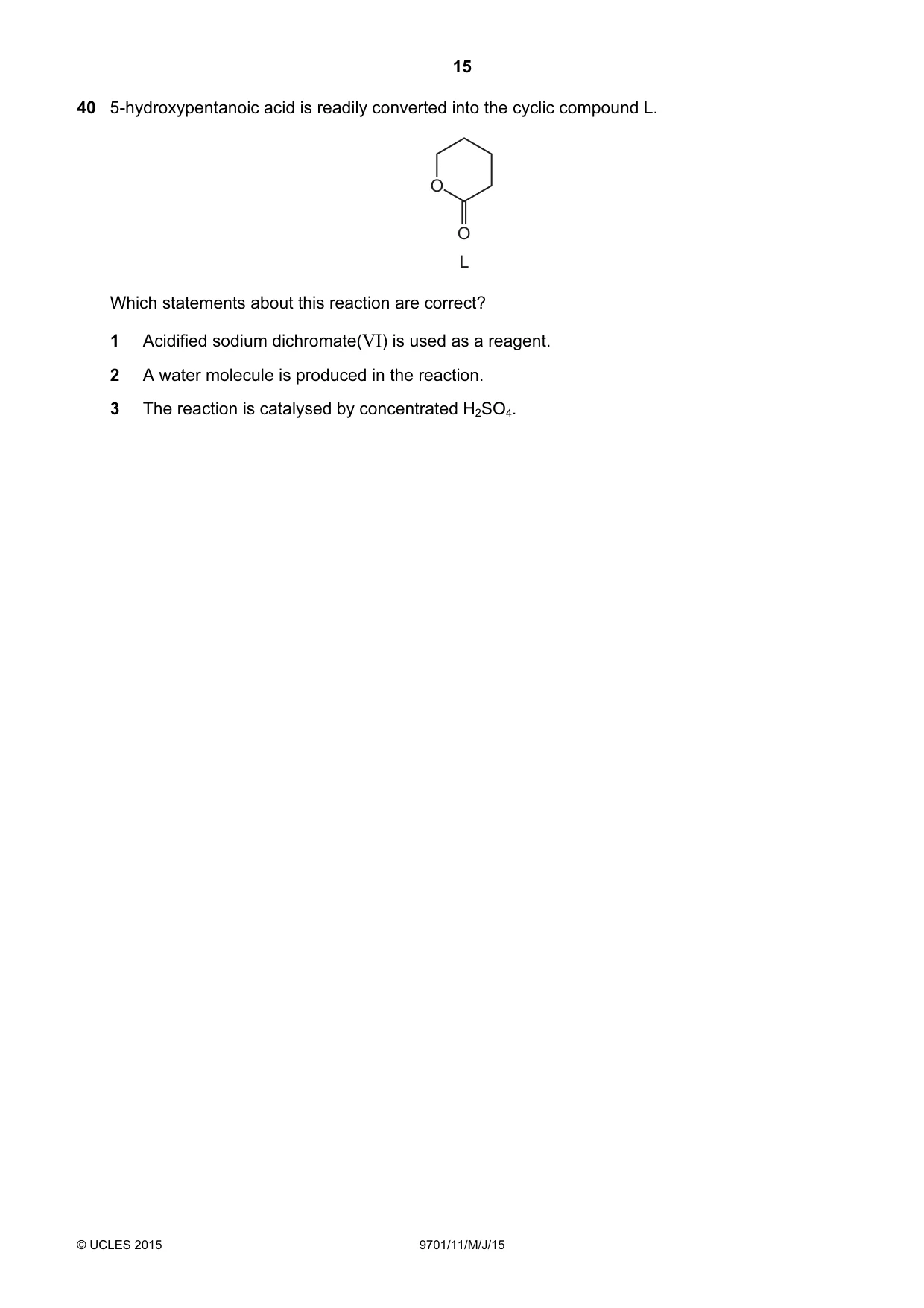 Cambridge A Level Chemistry 9701 2015 May/June Paper 1 · Variant 1 question paper, page 15 of 16
