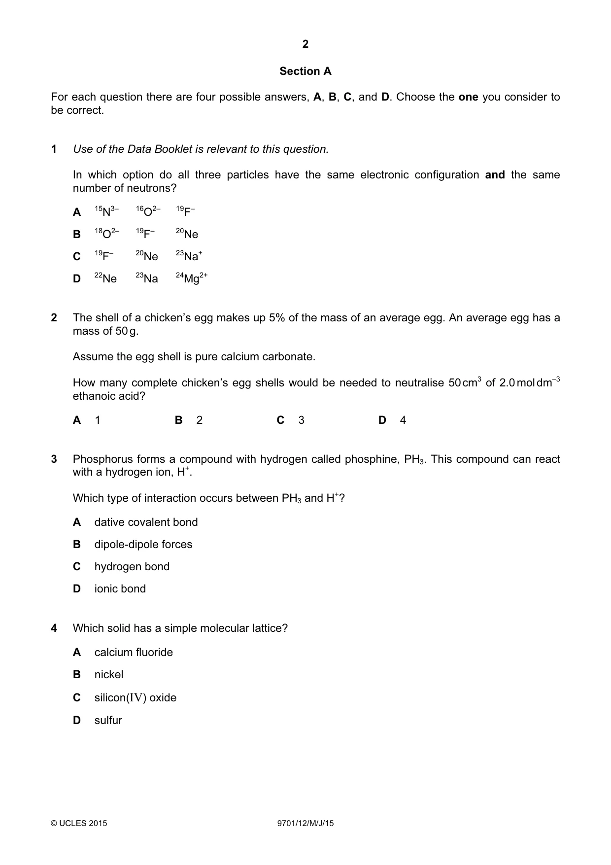 Cambridge A Level Chemistry 9701 2015 May/June Paper 1 · Variant 2 question paper, page 2 of 16