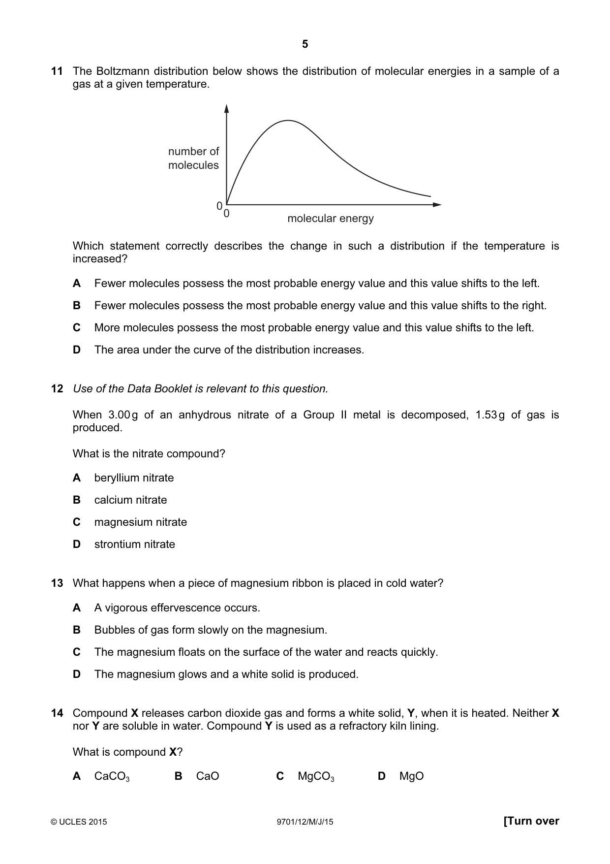 Cambridge A Level Chemistry 9701 2015 May/June Paper 1 · Variant 2 question paper, page 5 of 16