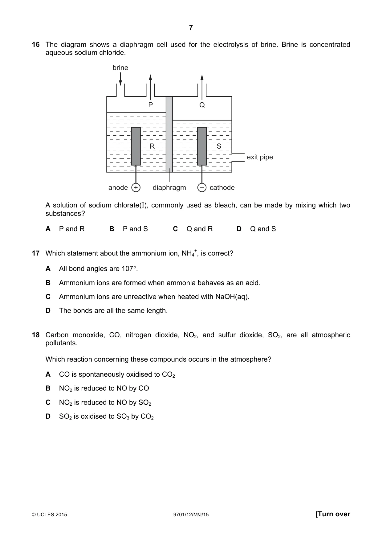 Cambridge A Level Chemistry 9701 2015 May/June Paper 1 · Variant 2 question paper, page 7 of 16