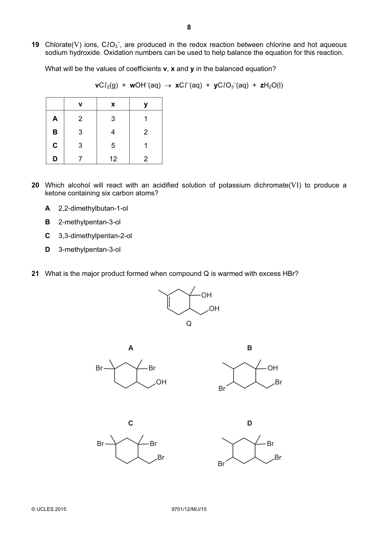 Cambridge A Level Chemistry 9701 2015 May/June Paper 1 · Variant 2 question paper, page 8 of 16