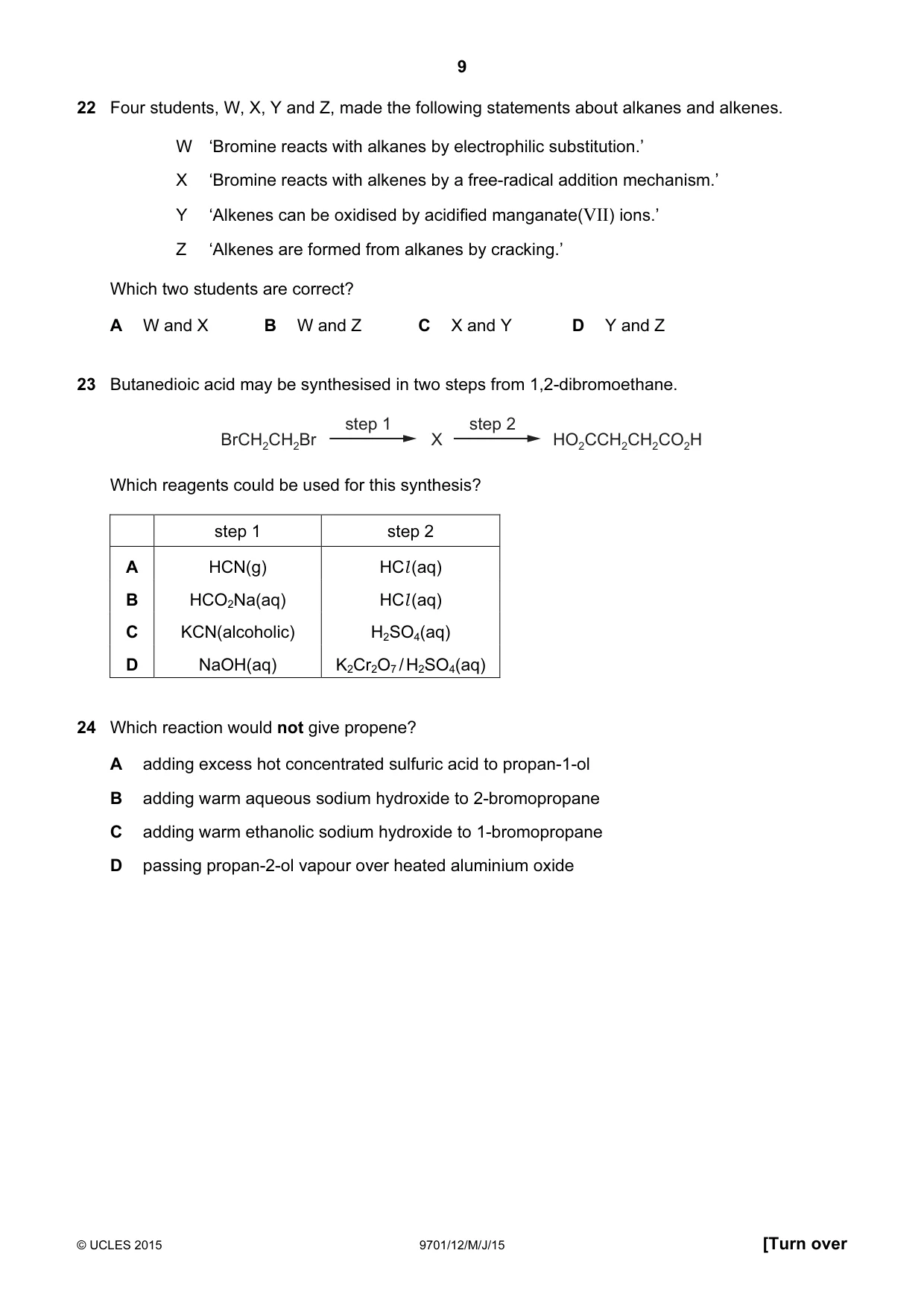 Cambridge A Level Chemistry 9701 2015 May/June Paper 1 · Variant 2 question paper, page 9 of 16