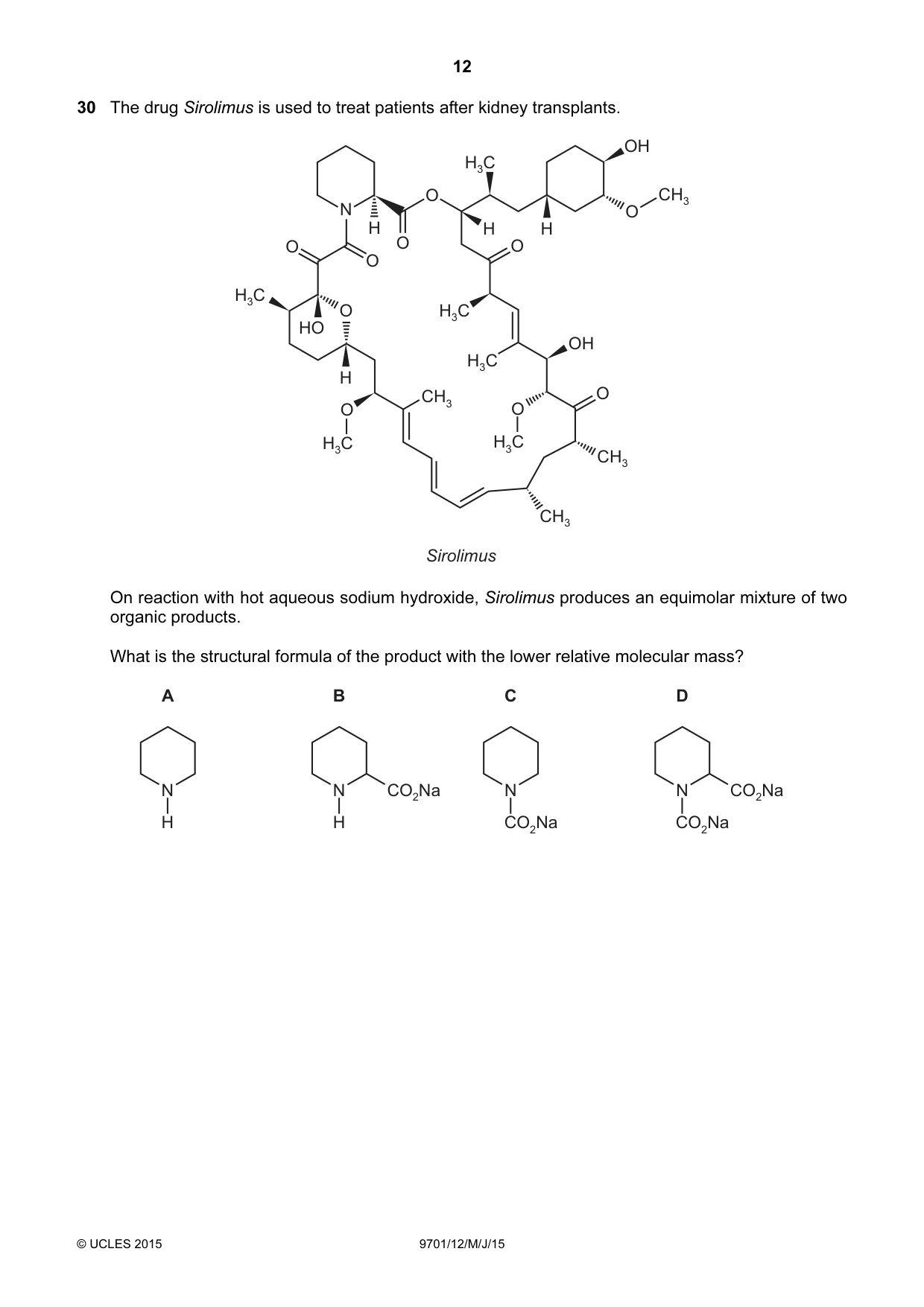 Cambridge A Level Chemistry 9701 2015 May/June Paper 1 · Variant 2 question paper, page 12 of 16