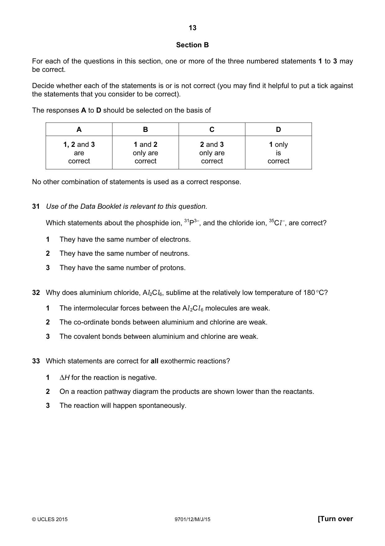 Cambridge A Level Chemistry 9701 2015 May/June Paper 1 · Variant 2 question paper, page 13 of 16