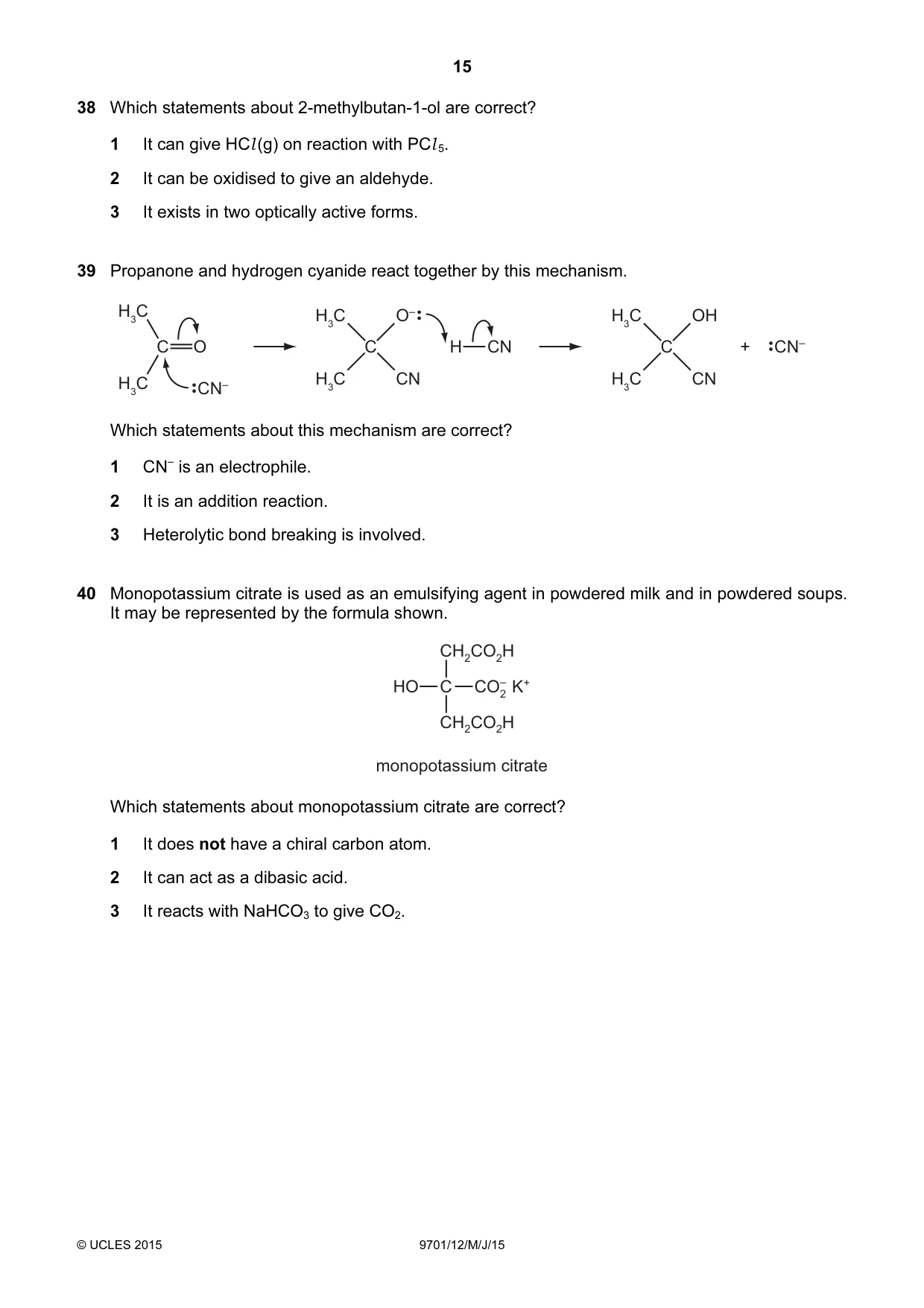 Cambridge A Level Chemistry 9701 2015 May/June Paper 1 · Variant 2 question paper, page 15 of 16