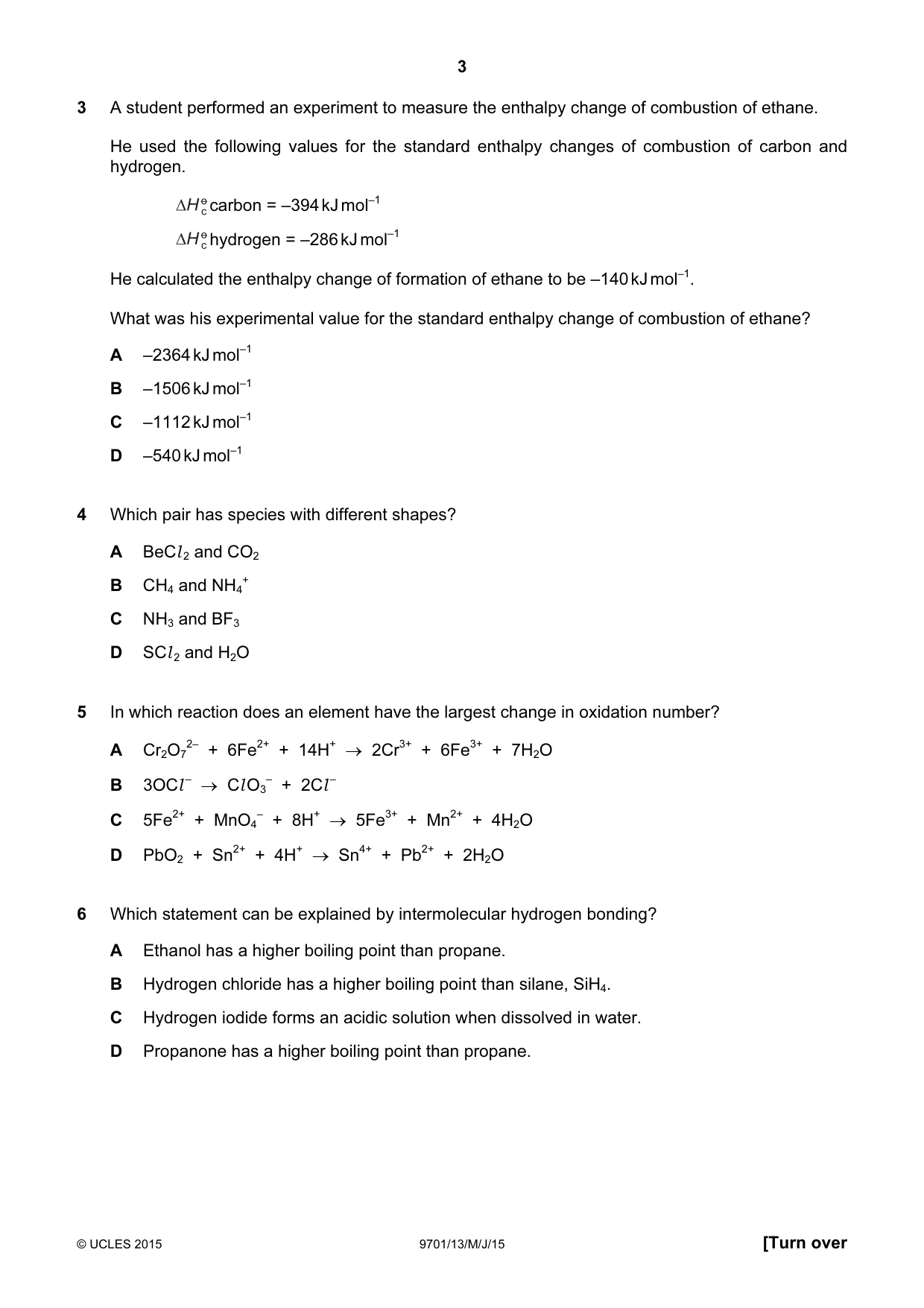 Cambridge A Level Chemistry 9701 2015 May/June Paper 1 · Variant 3 question paper, page 3 of 16