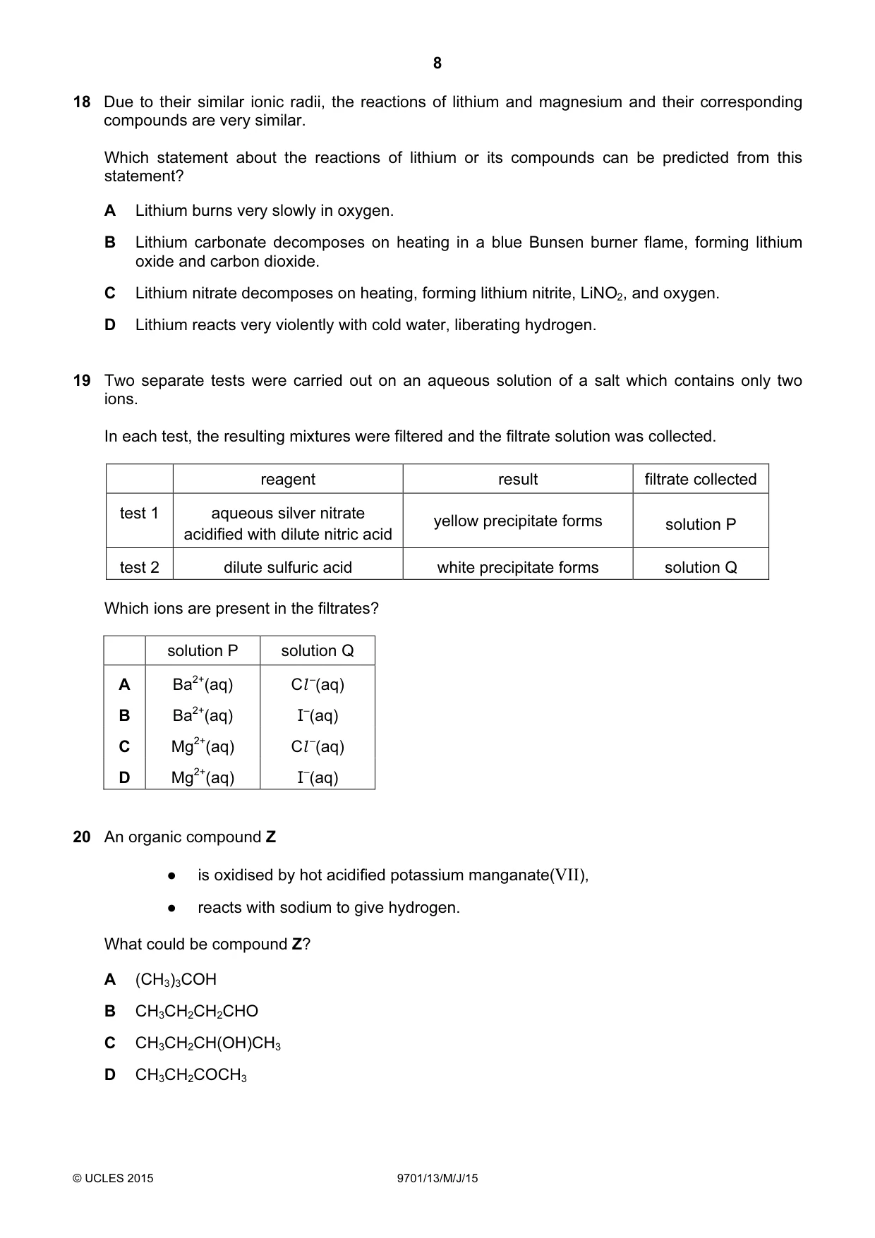 Cambridge A Level Chemistry 9701 2015 May/June Paper 1 · Variant 3 question paper, page 8 of 16