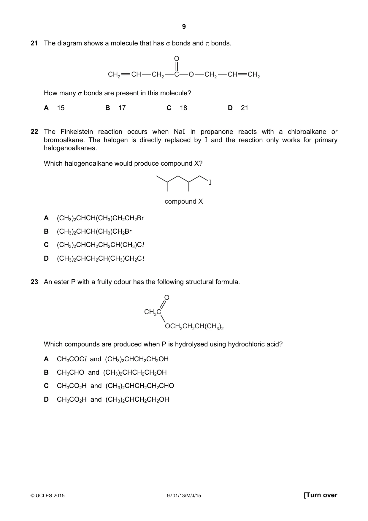 Cambridge A Level Chemistry 9701 2015 May/June Paper 1 · Variant 3 question paper, page 9 of 16