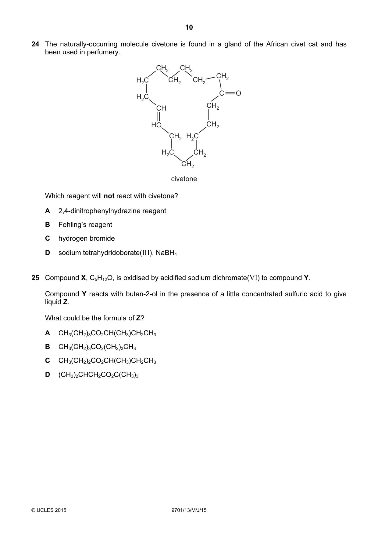 Cambridge A Level Chemistry 9701 2015 May/June Paper 1 · Variant 3 question paper, page 10 of 16