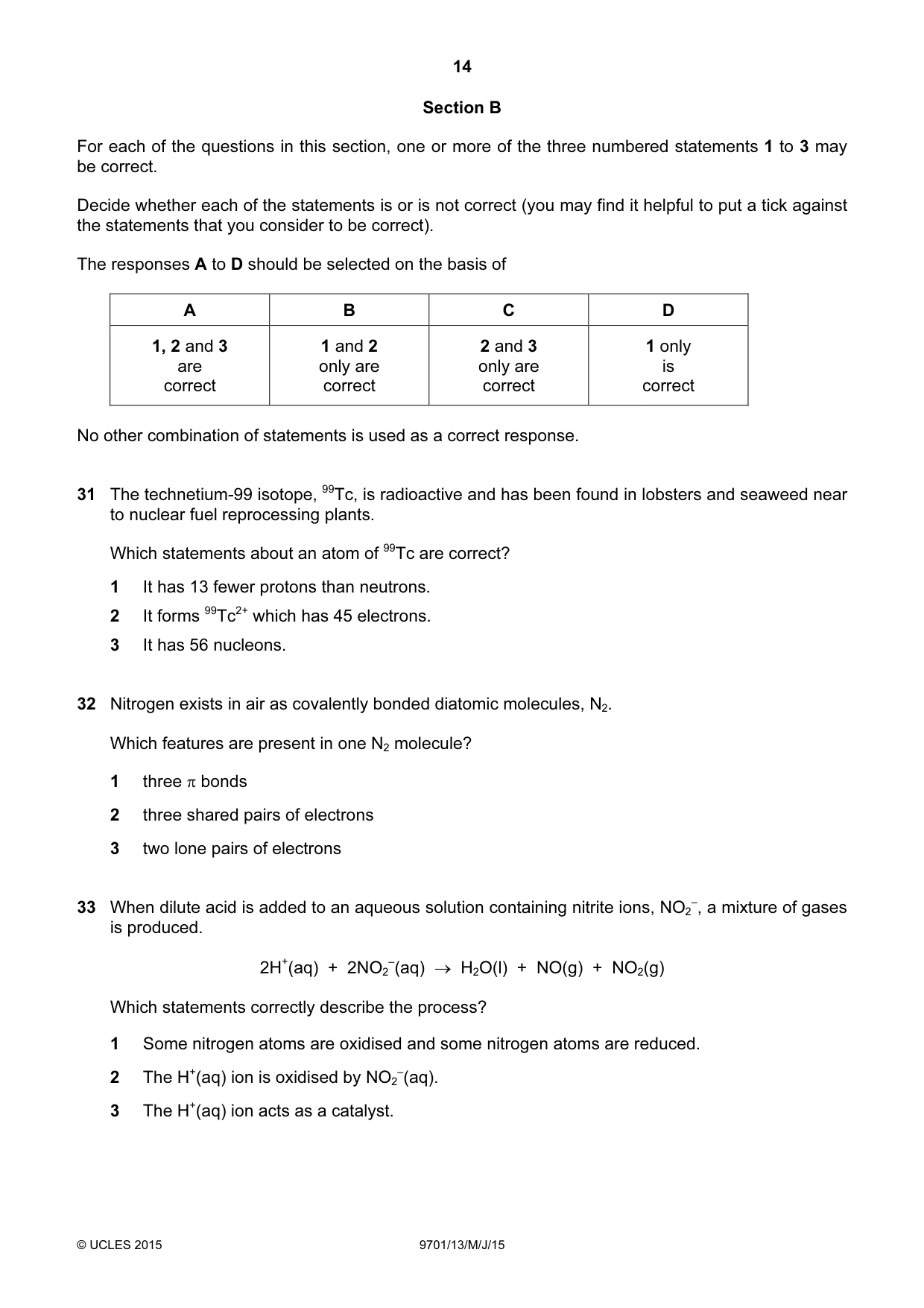 Cambridge A Level Chemistry 9701 2015 May/June Paper 1 · Variant 3 question paper, page 14 of 16