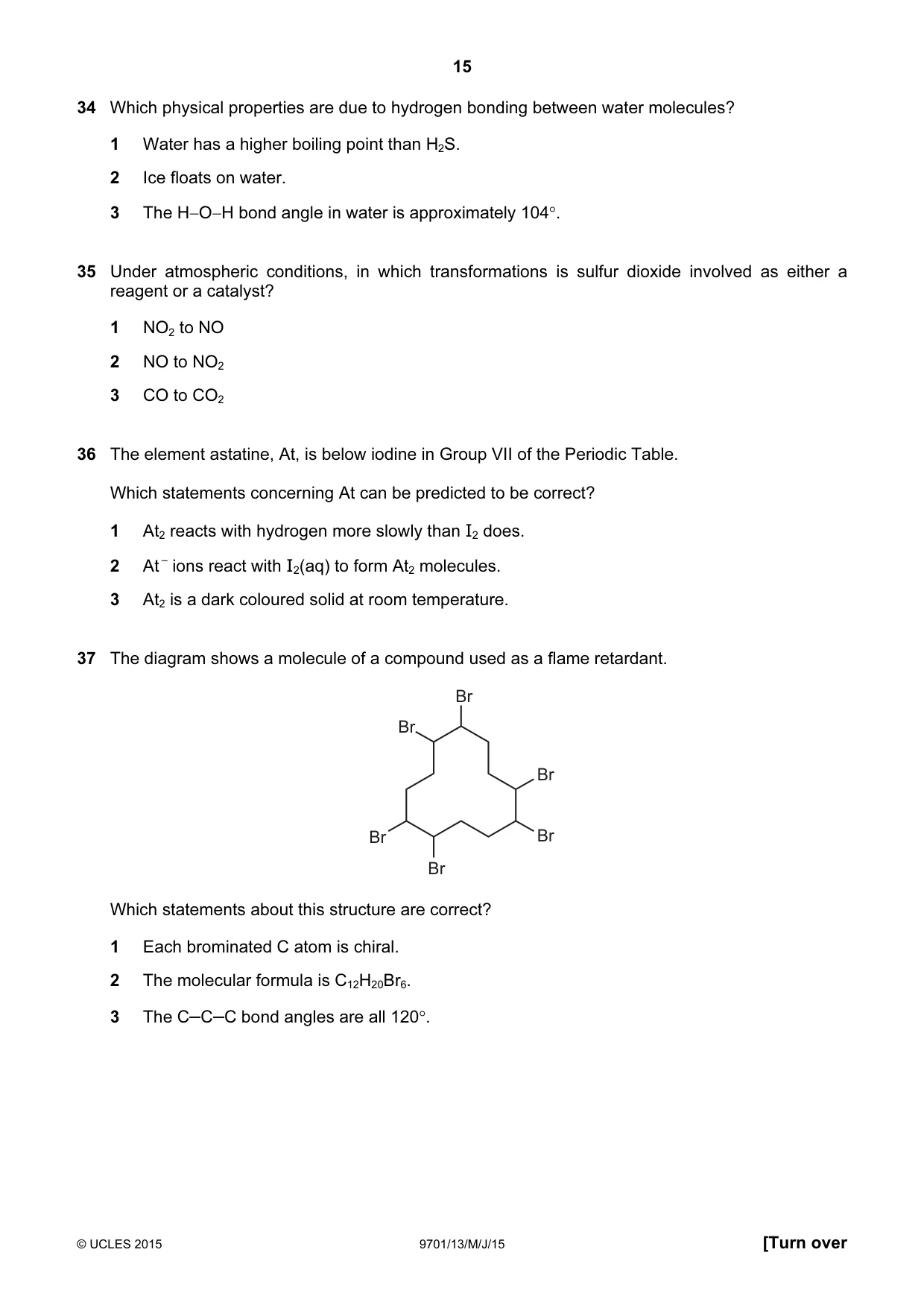 Cambridge A Level Chemistry 9701 2015 May/June Paper 1 · Variant 3 question paper, page 15 of 16