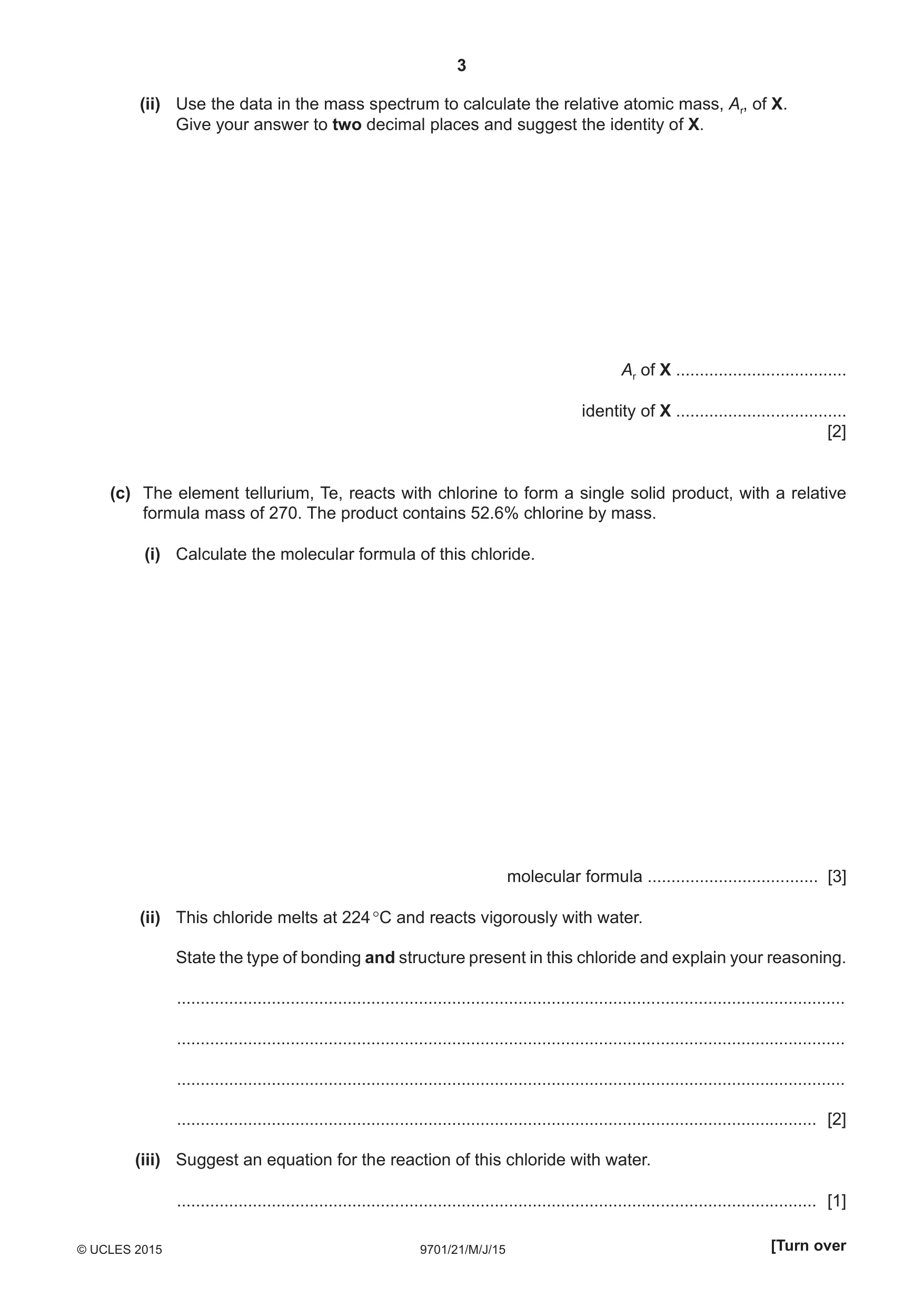 Cambridge A Level Chemistry 9701 2015 May/June Paper 2 · Variant 1 question paper, page 3 of 12
