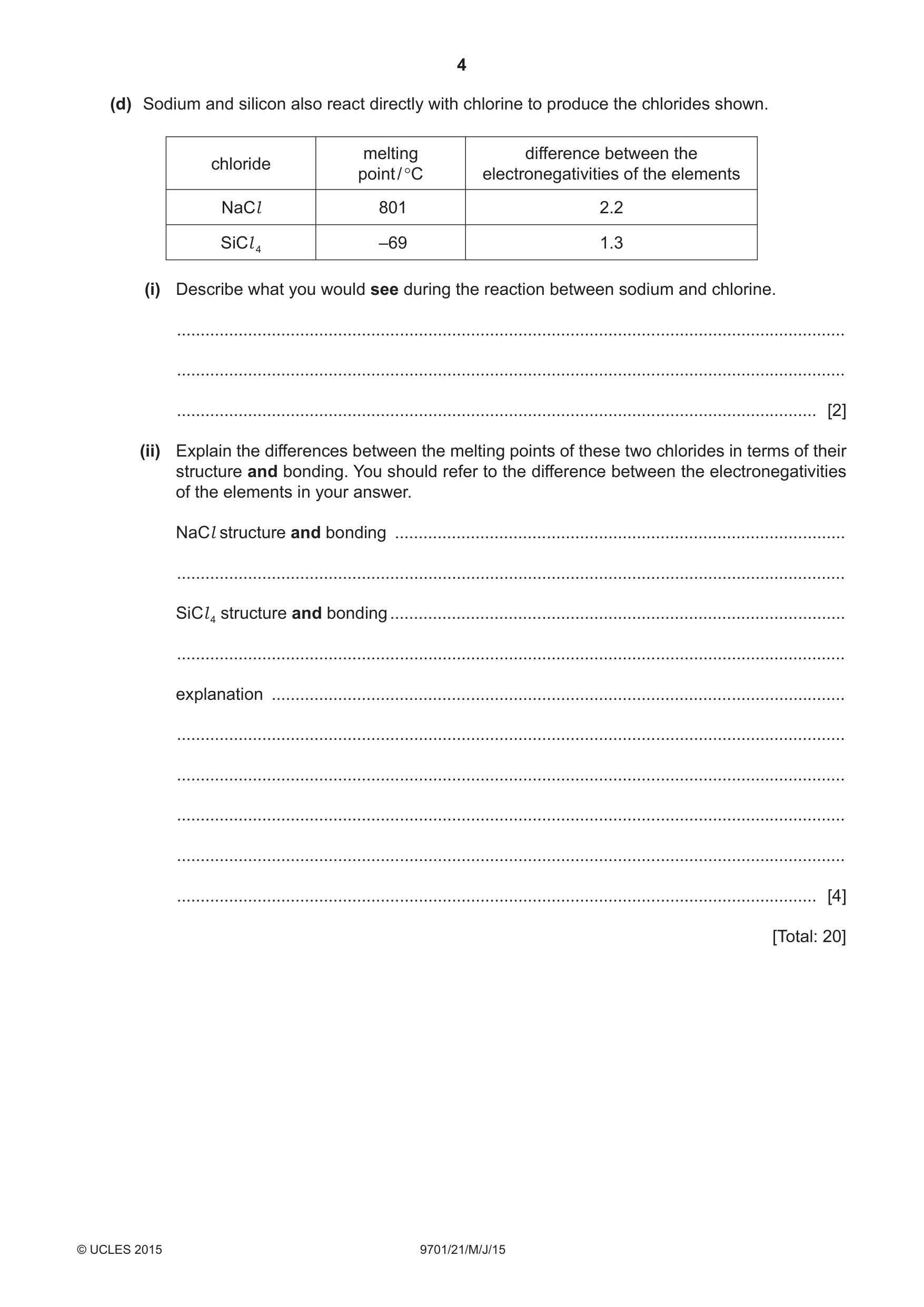Cambridge A Level Chemistry 9701 2015 May/June Paper 2 · Variant 1 question paper, page 4 of 12