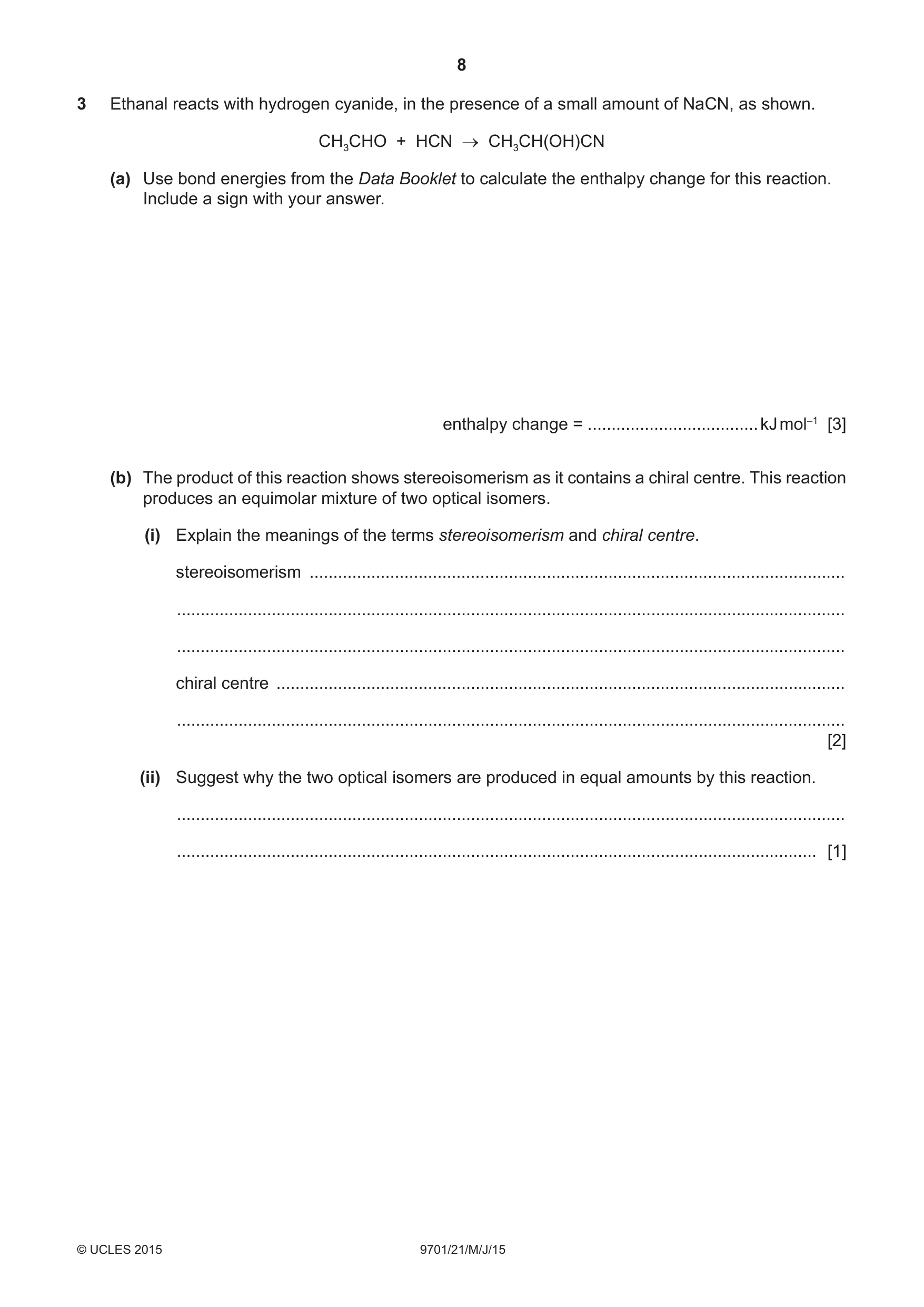 Cambridge A Level Chemistry 9701 2015 May/June Paper 2 · Variant 1 question paper, page 8 of 12