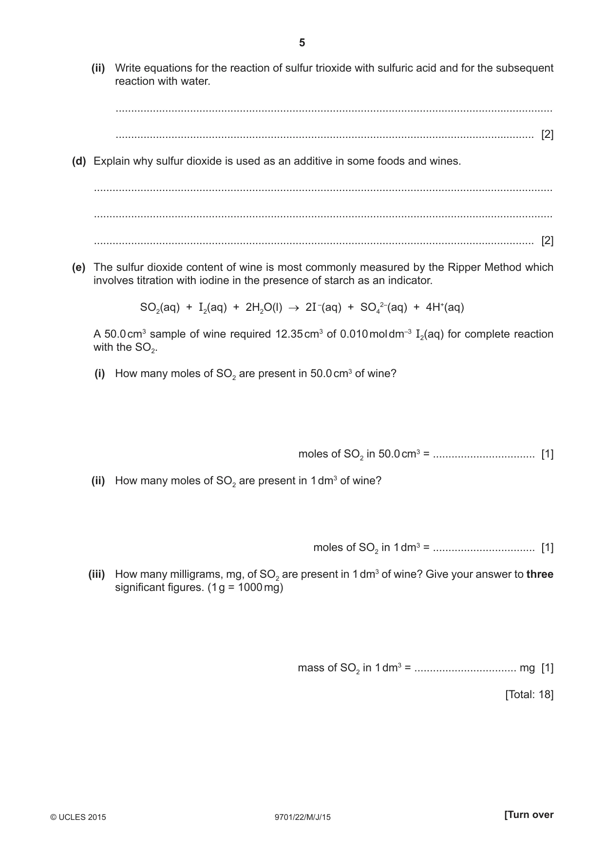 Cambridge A Level Chemistry 9701 2015 May/June Paper 2 · Variant 2 question paper, page 5 of 8
