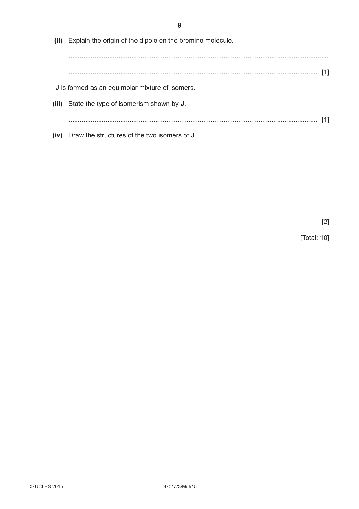 Cambridge A Level Chemistry 9701 2015 May/June Paper 2 · Variant 3 question paper, page 9 of 12