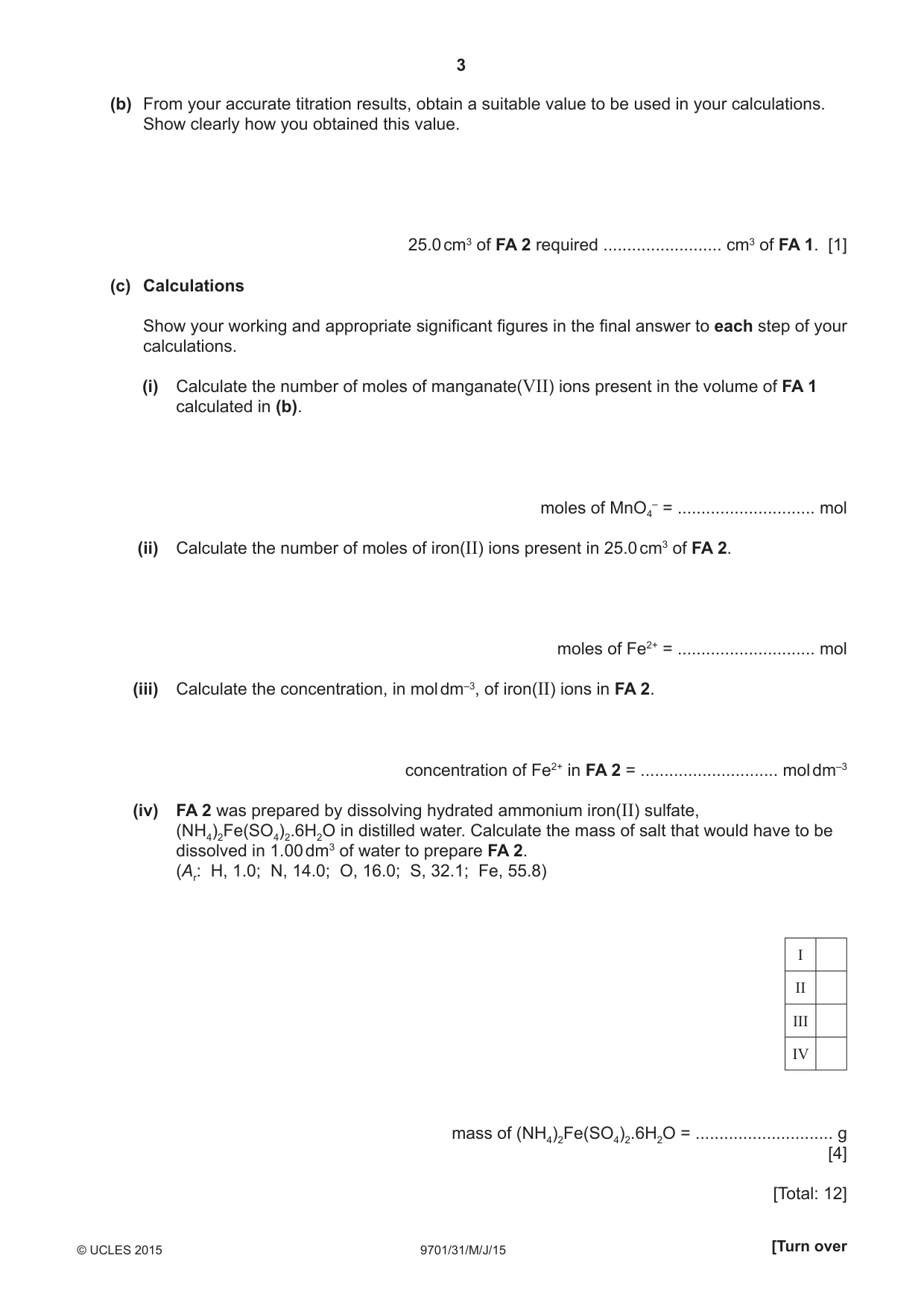 Cambridge A Level Chemistry 9701 2015 May/June Paper 3 · Variant 1 question paper, page 3 of 12