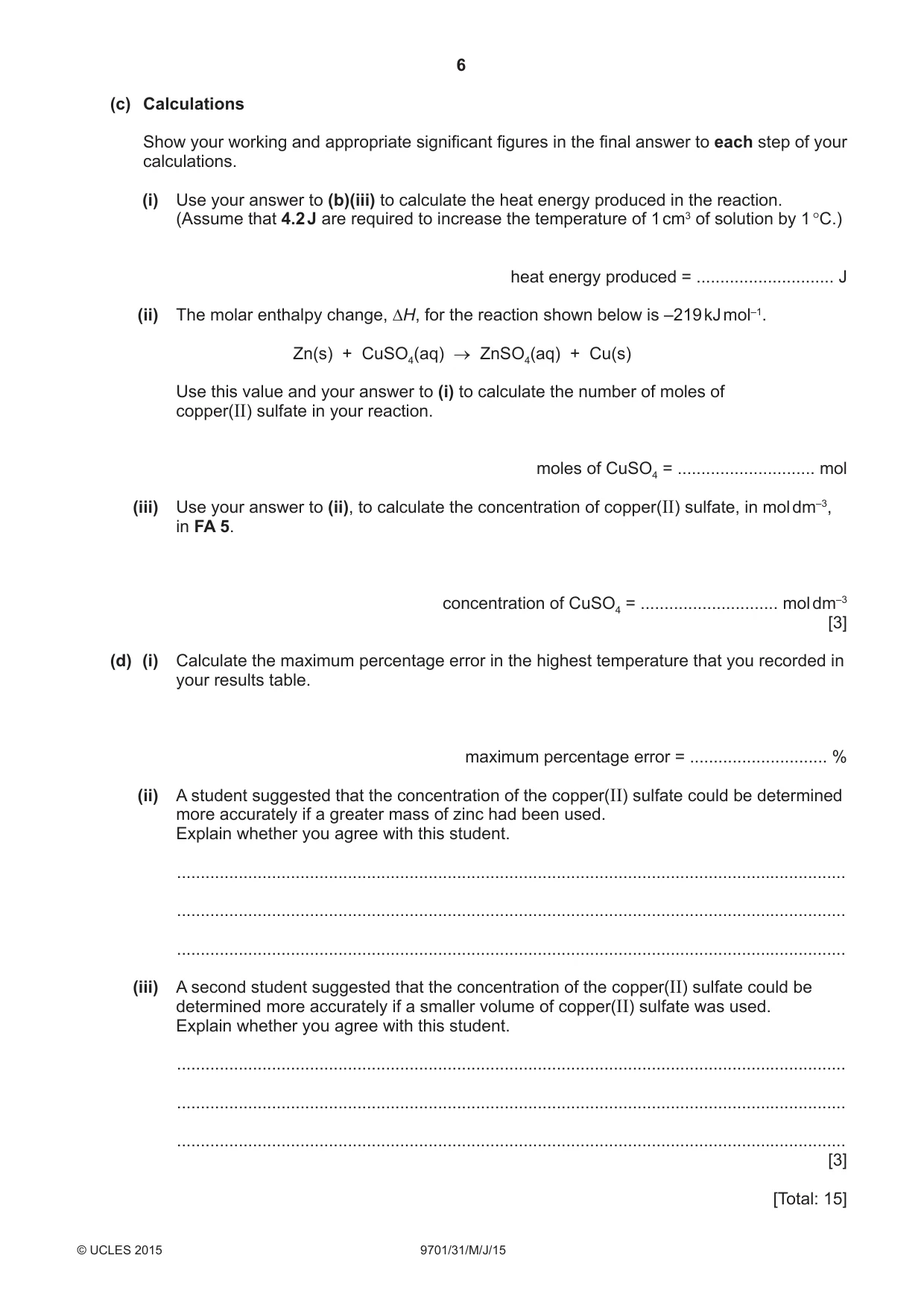 Cambridge A Level Chemistry 9701 2015 May/June Paper 3 · Variant 1 question paper, page 6 of 12