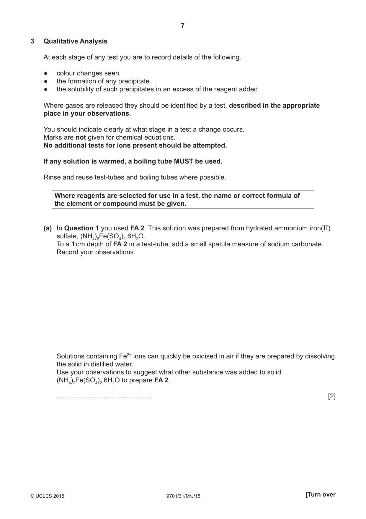 Cambridge A Level Chemistry 9701 2015 May/June Paper 3 · Variant 1 question paper, page 7 of 12