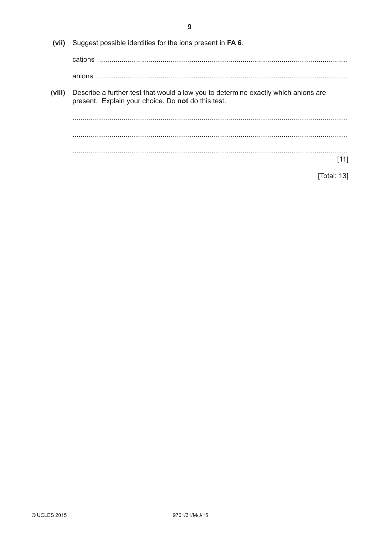 Cambridge A Level Chemistry 9701 2015 May/June Paper 3 · Variant 1 question paper, page 9 of 12
